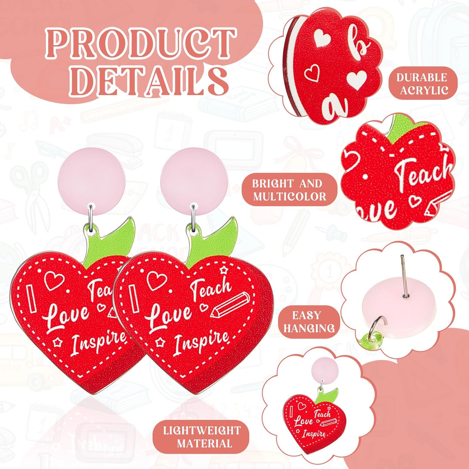 16 Pairs Valentine's Day Earrings Bulk for Women Acrylic Pink Red Heart Love XO Dangle Earrings Holiday Valentines Gifts - Image 3
