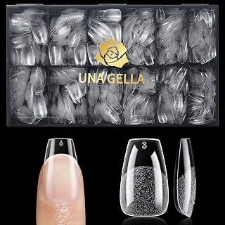 UNA GELLA Short Coffin Nail Tips, 600Pcs Short Coffin Gel Nails Tips Pre Etched 12 Sizes Soft Gel Fake Nails Tips Pre-file Full Cover for Nail Extension Home DIY Salon with Box