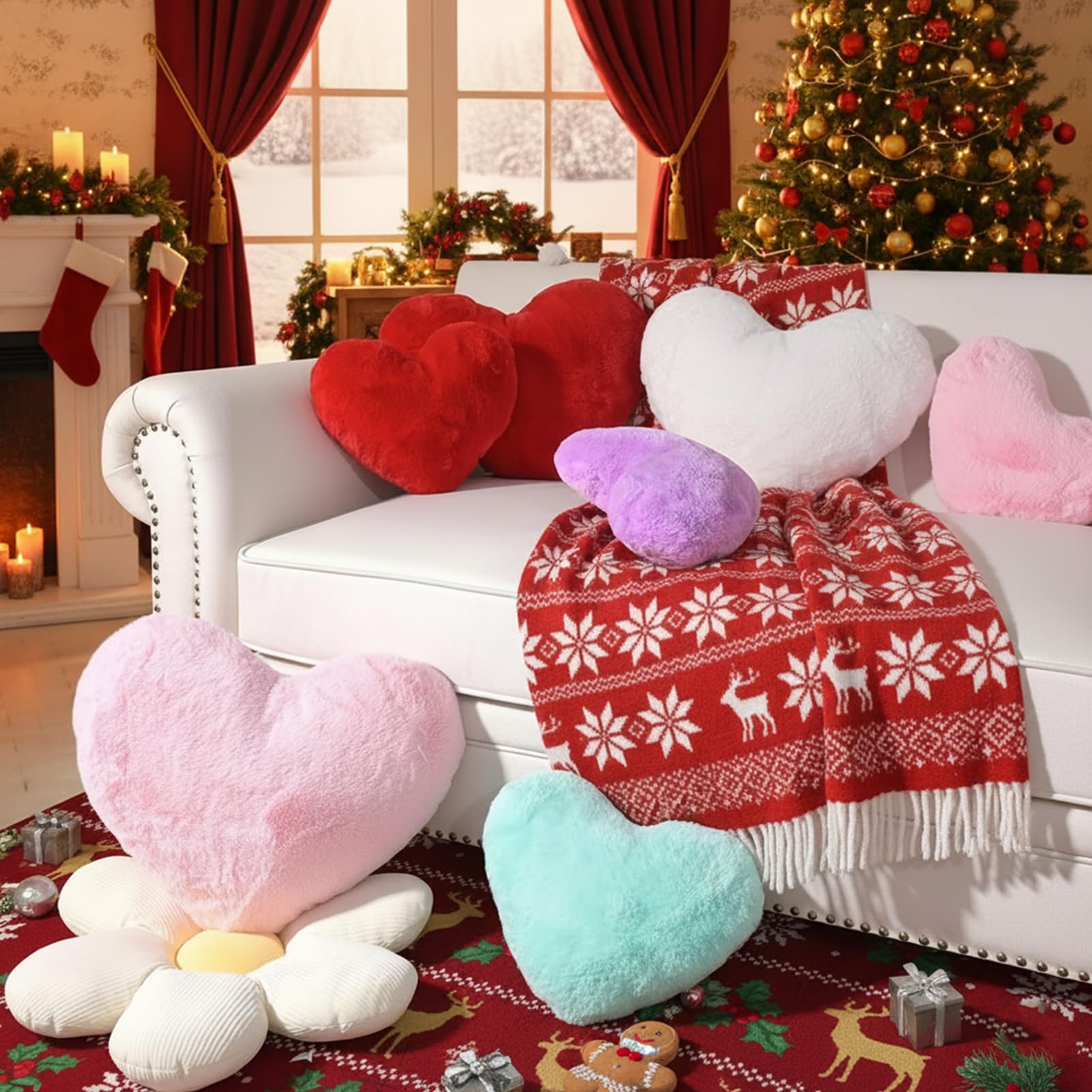 Oreiller Moelleux TNSLAND Coussin En Forme De Cœur Moelleux En Forme De Cœur - Coussin Décoratif Pour Chambre D'enfant - Coussin Mignon Pour Salon Et Canapé - 20 Cm - Rose Coussin Rose