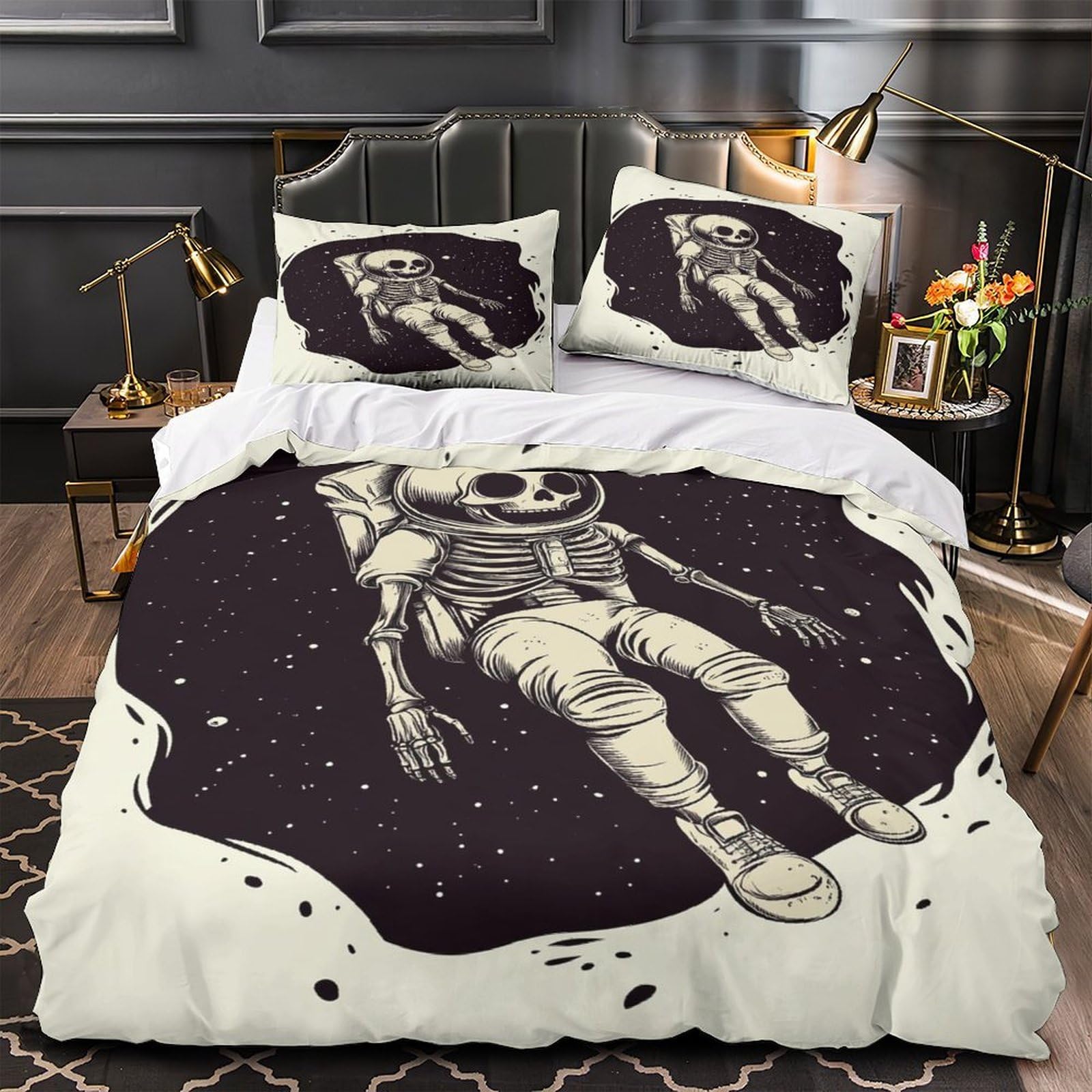 Housse de couette astronaute squelette pour éliminer les allergies nocturnes lit 140x200cm