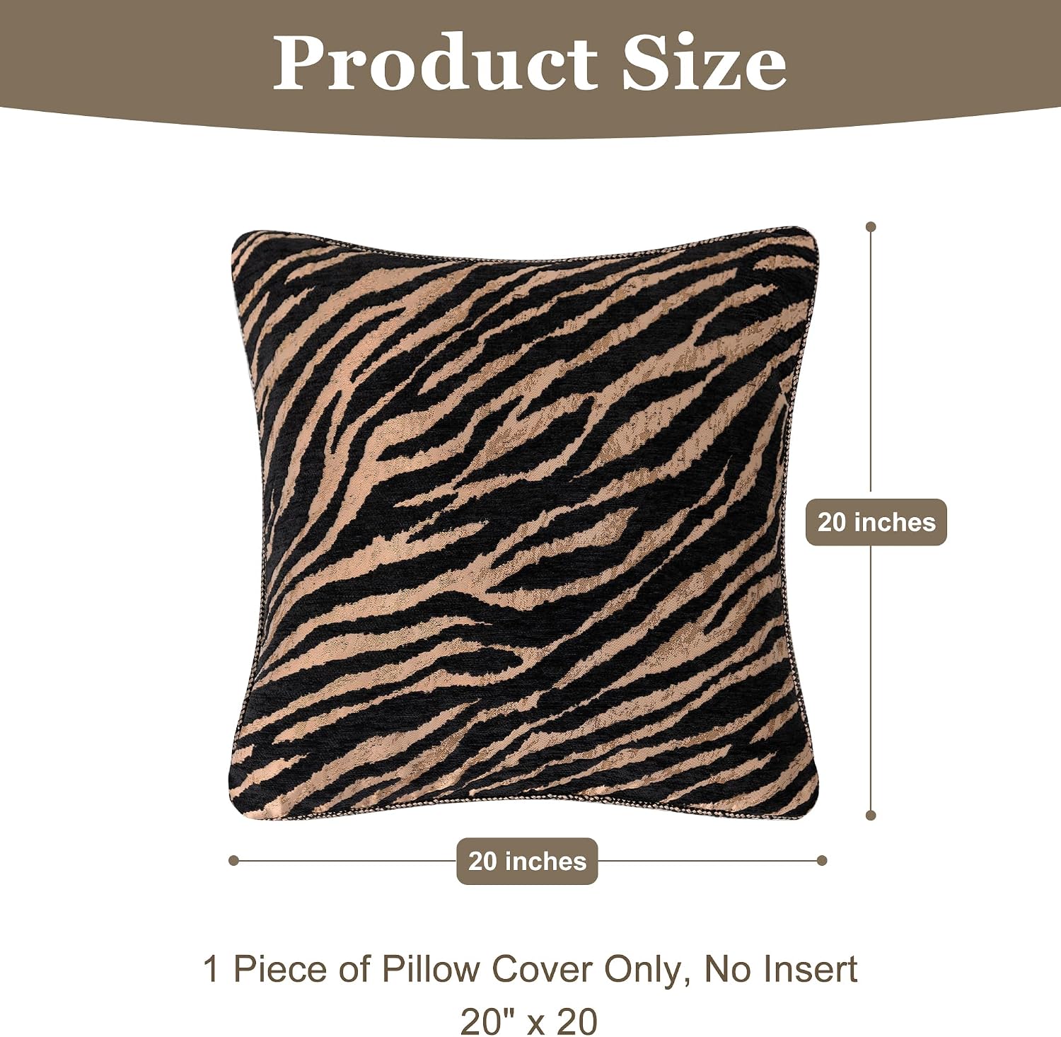 1-Piece Luxury Tiger Print Throw Pillow Cover 20 x 20 Inches, Wild Animal Print Chenille Jacquard Cushion Covers, Modern Chic Decorative Square Pillowcase for Couch Sofa Bed Car, Black & Gold