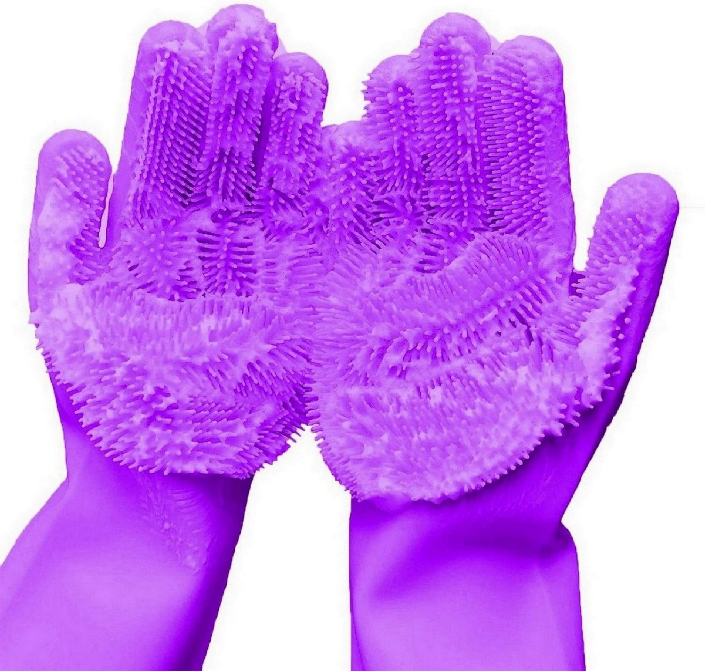 RBGIIT Silicon Dishwashing Gloves with Wash Scrubber + Magic Silicone Gloves + Heat Resistant + Reusable Cleaning Gloves for Kitchen,Car, Bathroom and Pet SA_253