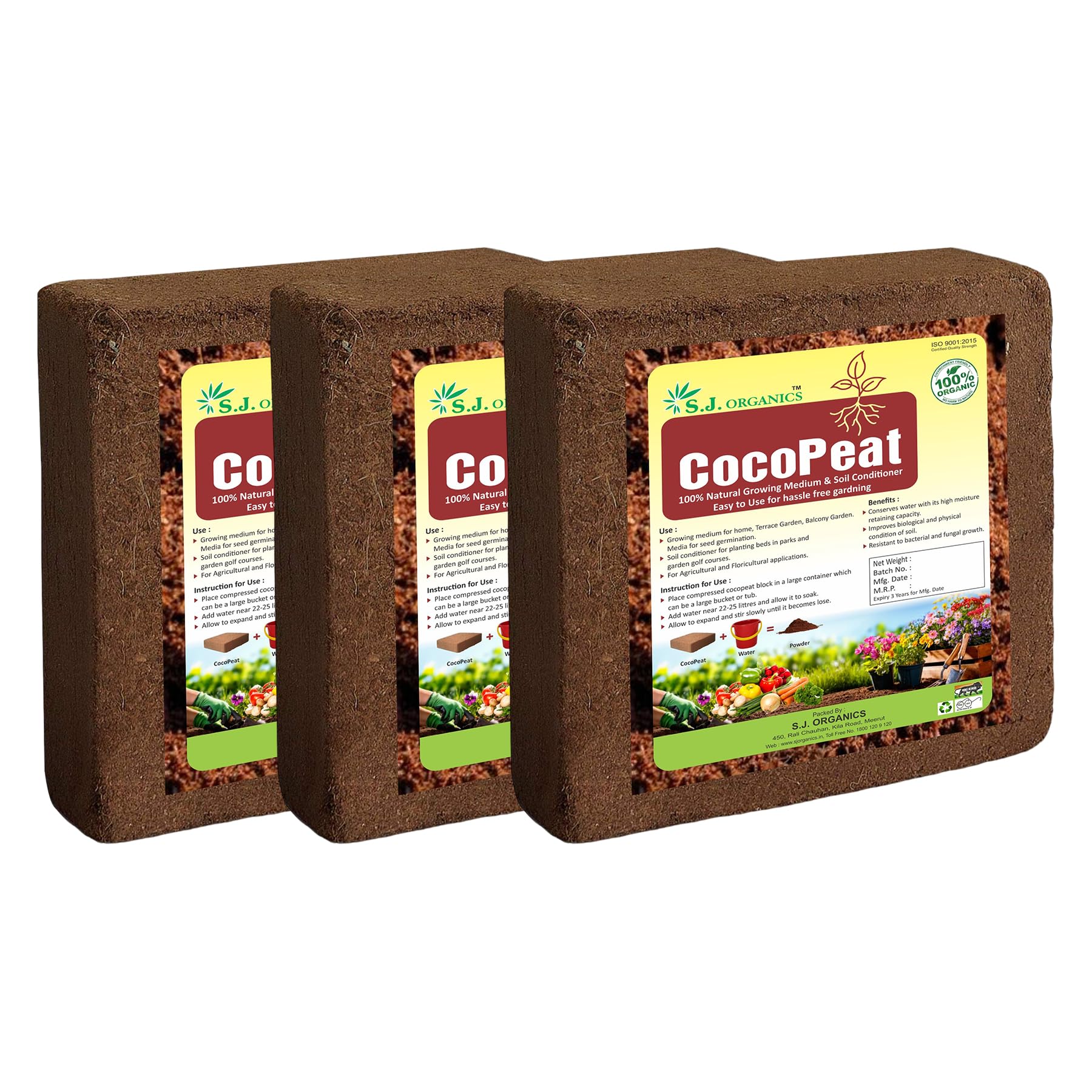 Sponsored Ad - Cocopeat Block 15 Kg | Natural Coconut Coir Fibres | Organic Fertilizer for Home Gardening and Potted Plants (Pack of 3, 15 kg)