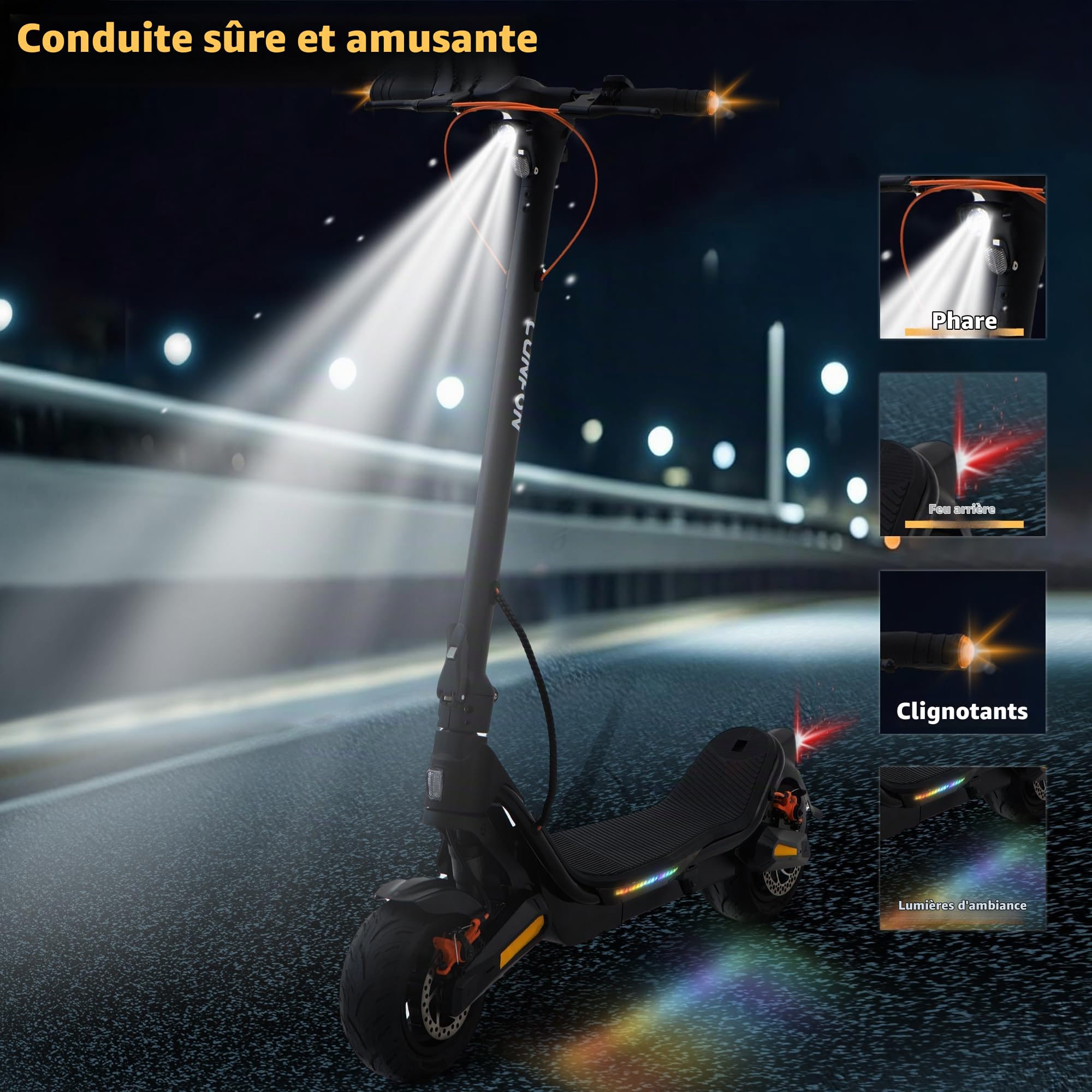 RS500 Trottinette électrique Adulte - 2025 Pliable 9,5", Puissance de 1000 W, Batterie 13Ah, Autonomie 35-55km, App & Écran LCD, Double Suspension, Double Frein, Musique Bluetooth