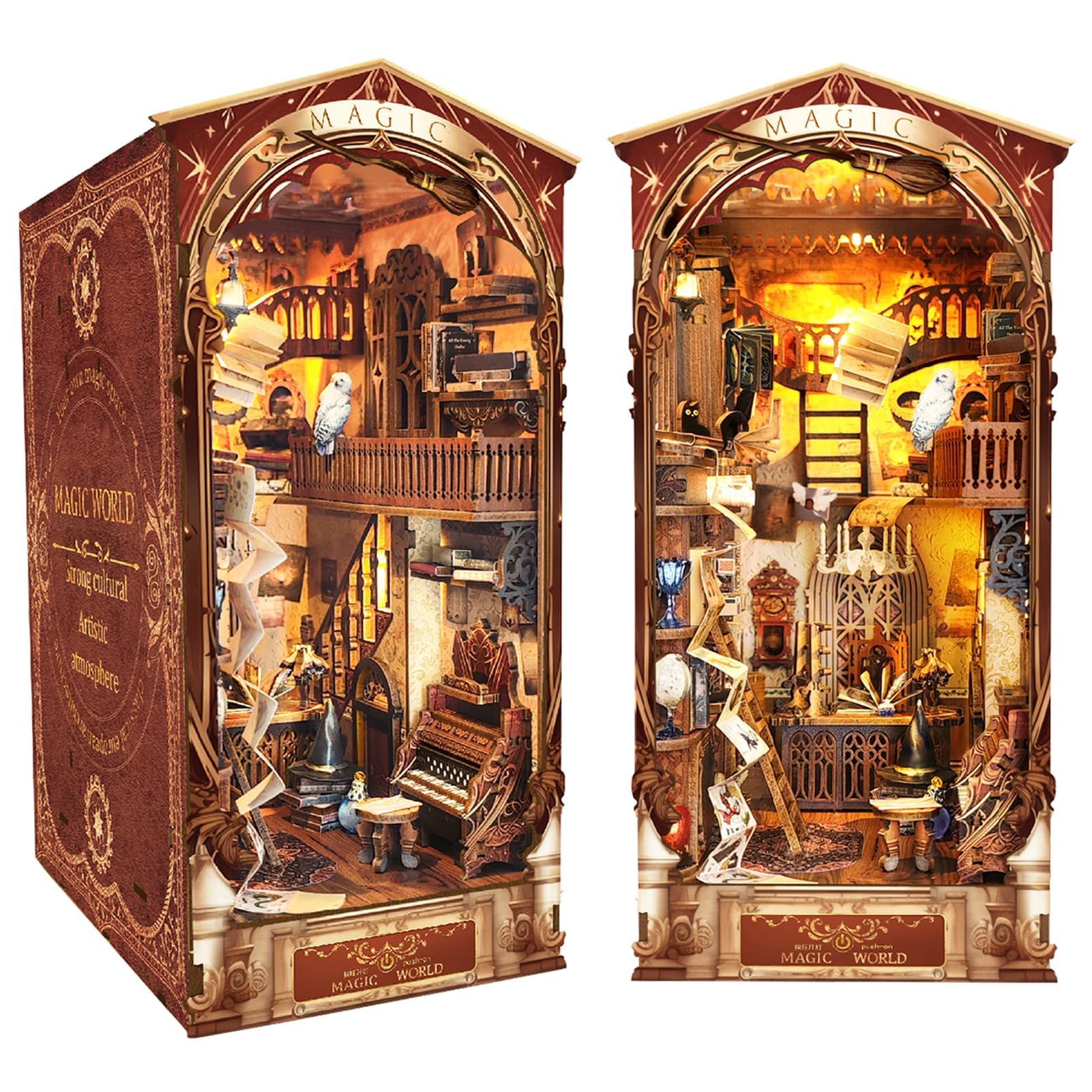 Spilay DIY Book Knook Kit, DIY Dollhouse Book Knook Bookshelf Insert Decorative Alley, Bookend Model Build Kit, Handmade Craft Gift for Birthday, Christmas, Valentine's Day (Wizarding World with LED)