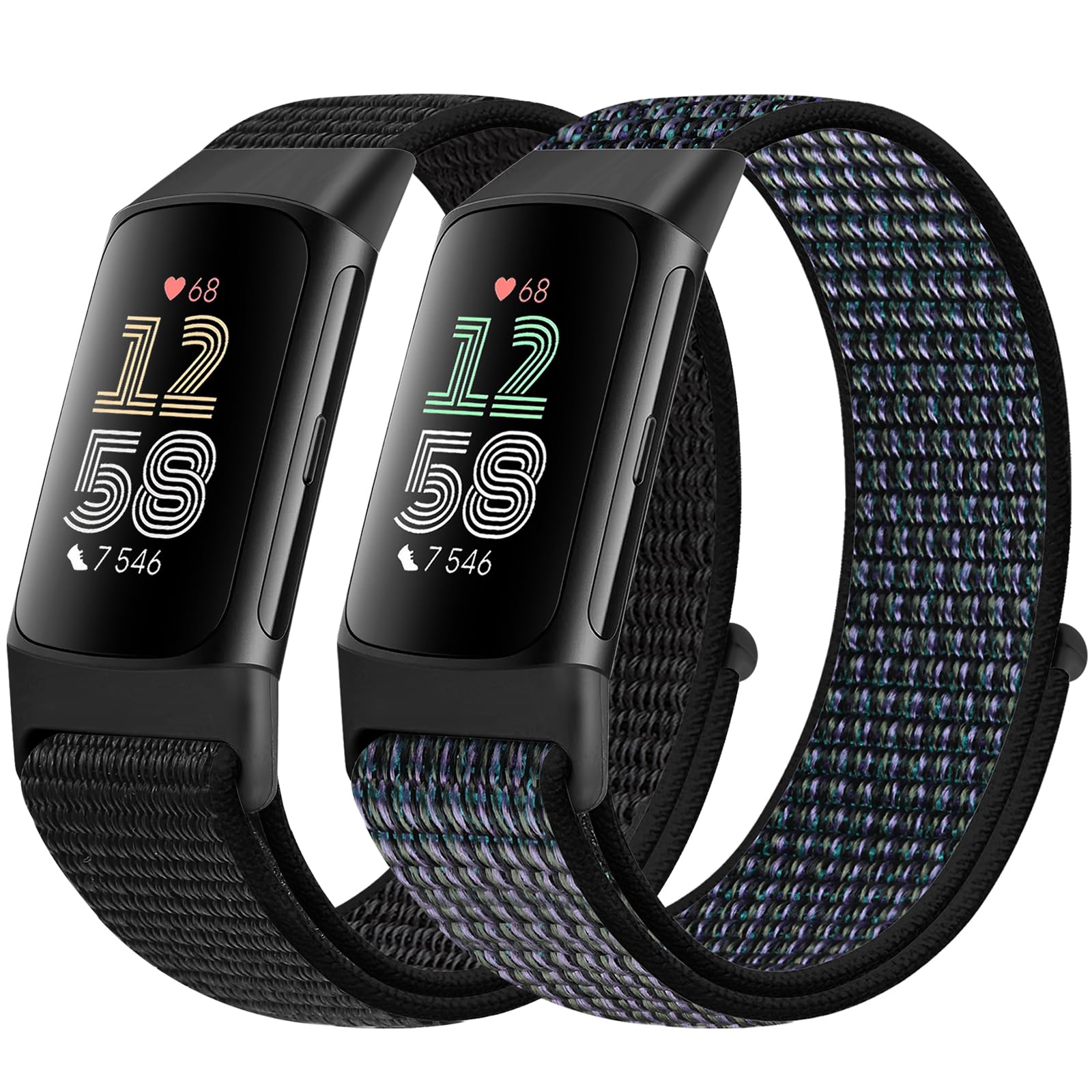 Runostrich Sport Loop Nylon Watch Straps - Compatible with Fitbit Charge 6/5, Adjustable Breathable Replacement Soft Nylon Loop Wristband for Women & Men