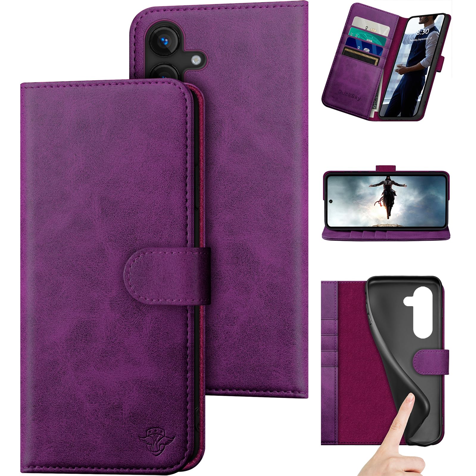 DuckSky for Samsung Galaxy S24 FE Genuine Leather Wallet case【RFID Blocking】【4 Credit Card Holder】【Real Leather】 Flip Folio Book Phone case Protective