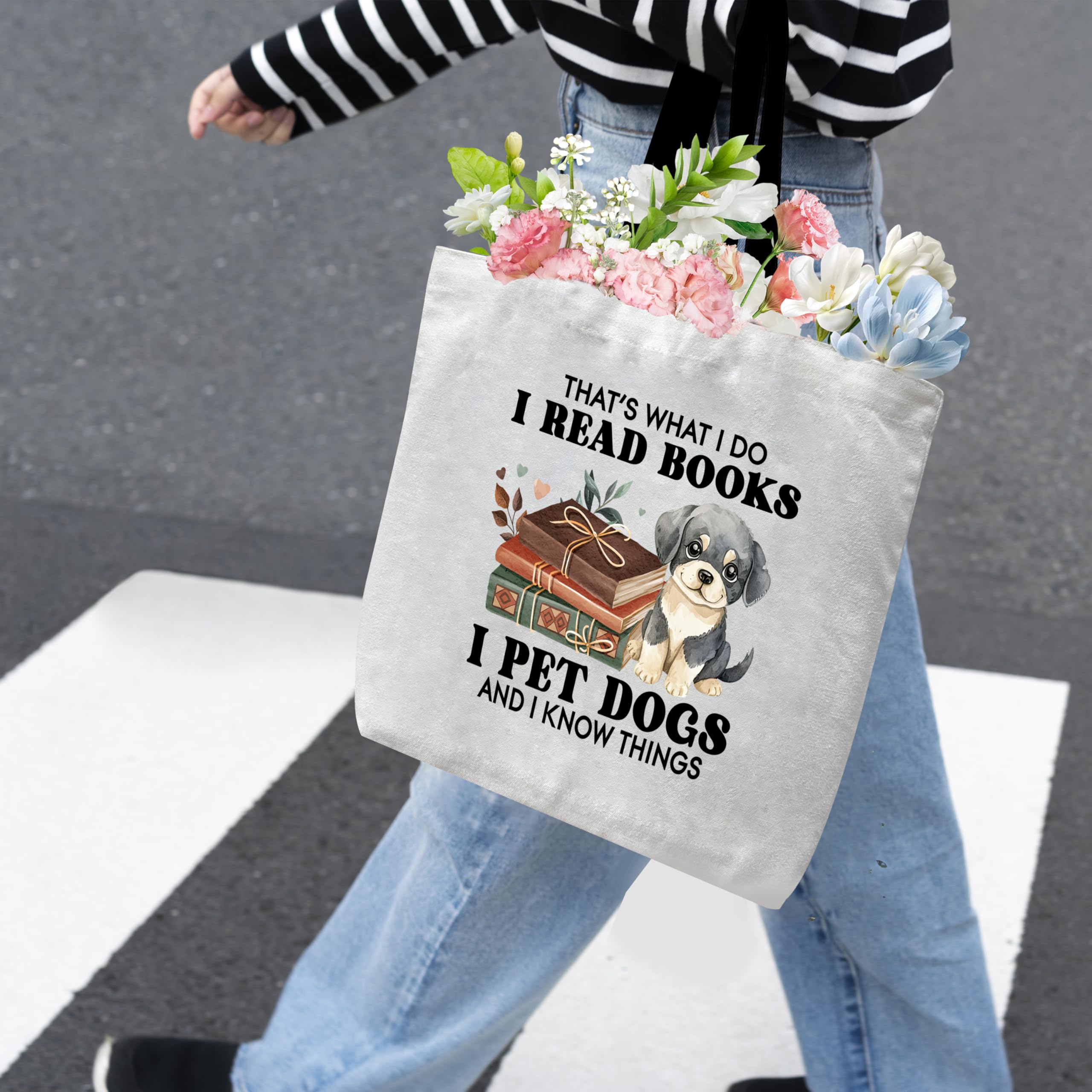Canvas Book Tote Bag For Women, Books And Dogs Shoulder Bag, Bookish Gifts For Women Bookworm Librarian Reader Book Lover Dog Lover Dog Mom, Inspirational Grocery Bag For Work Travel Study -35 - Image 5