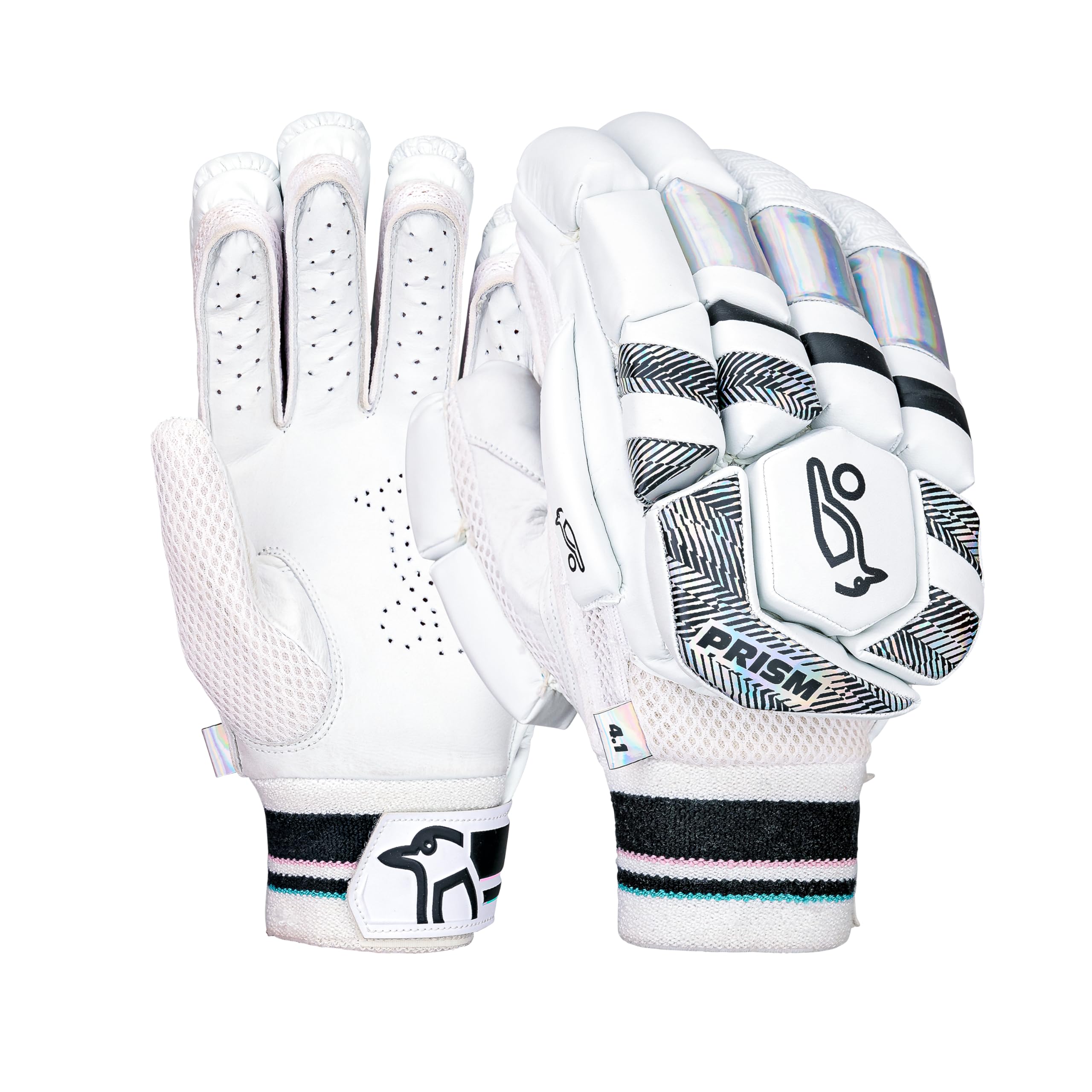 Kookaburra Prism 4.1 Cricket Batting Gloves (Junior Right Hand), Holographic & White