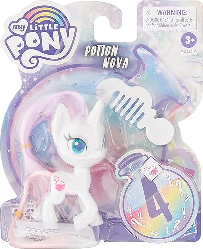 My Little Pony Potion Nova Potion Pony Figura - Juguete de poni blanco de 3 pulgadas con pelo cepillable, peine y 4 accesorios sorpresa