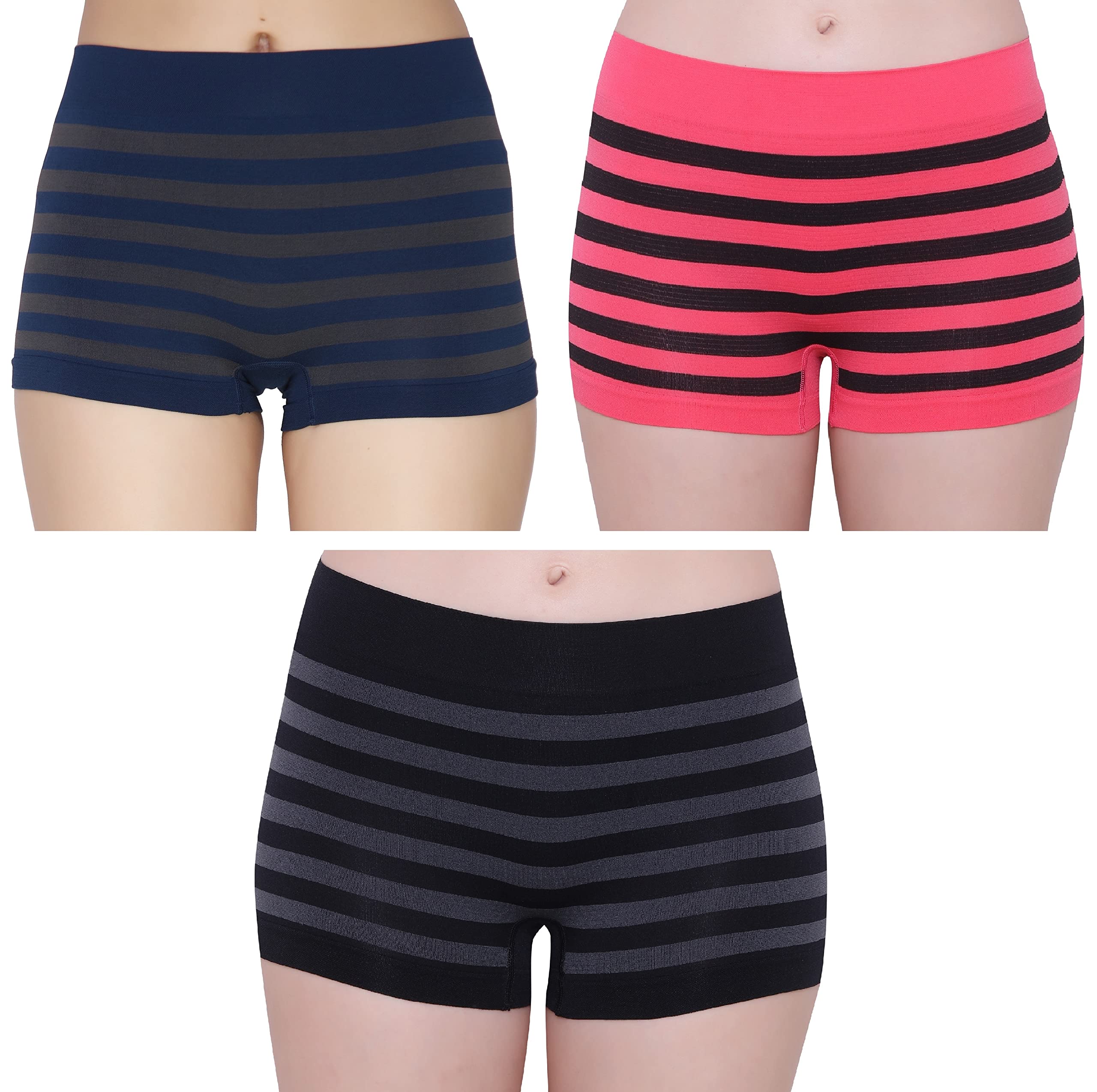 Women’s Nylon Spandex Seamless No Panty Lines No Show Boushorts Panty - Free Size, Pack of 3