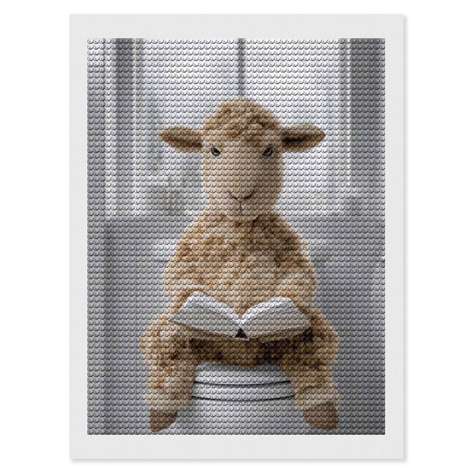 Junmoney Sheep Reading A Book on A Toilet Diamond Painting Canvas Set 12"x16", Full Kit Included, Calming Craft to Unwind, Farmhouse Decor, Christmas Gift
