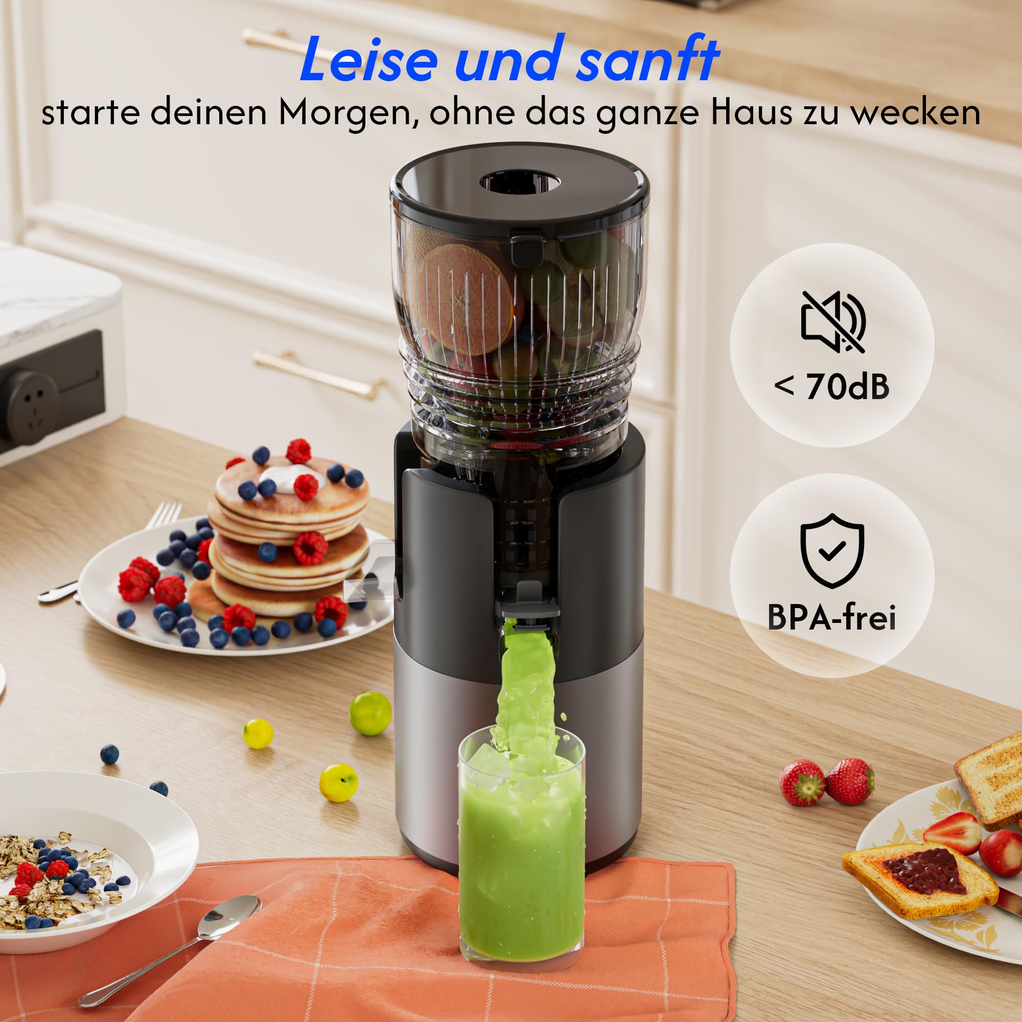 B Megajuicy 150 mm XL slow juicer - spremiagrumi a freddo per frutta e verdura, con retromarcia senza BPA, facile da pulire, incl. spazzola e 2 contenitori (550 ml, 450 ml), 300 W - per succo e