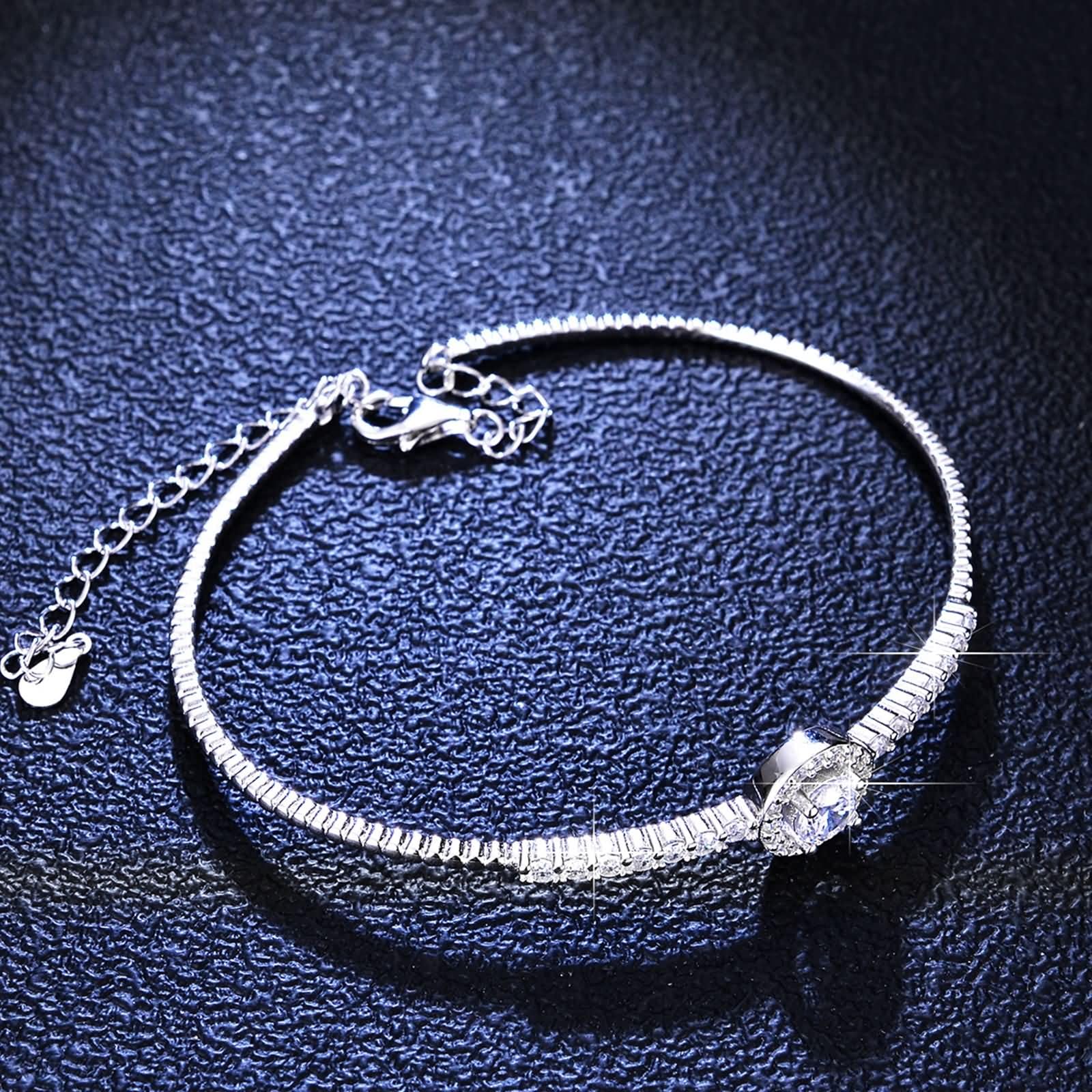 Bracciale Oro Giallo 9Kt / 14Kt / 18Kt per Donna, Rotondo con Diamante Sintetico e Moissanite, Regolabile 16 CM + 5 CM, Bracciale da Donna Argento
