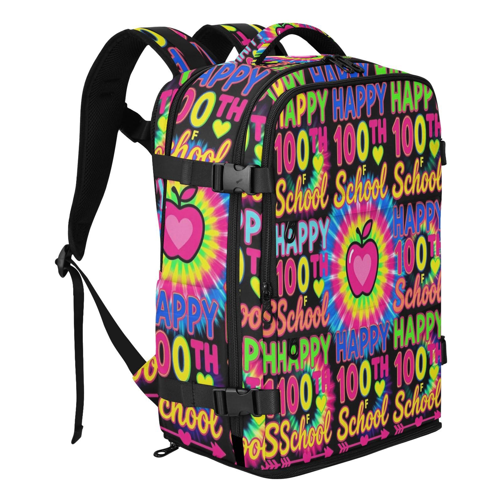 Plecak roboczy dla kobiet 15-calowa torba na laptopa do samolotów 20 l | Wodoodporna lekka podróżna torba na laptopa Tie Dye Happy 100th Day Of School torba na laptopa 16 cali dla kobiet podróż
