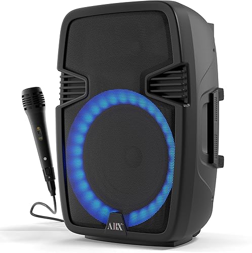 Audiobox ABX-160R Sistema de altavoces PA Bluetooth portátil de 15 pulgadas con micrófono con cable de karaoke, luces de fiesta multicolor y sonido