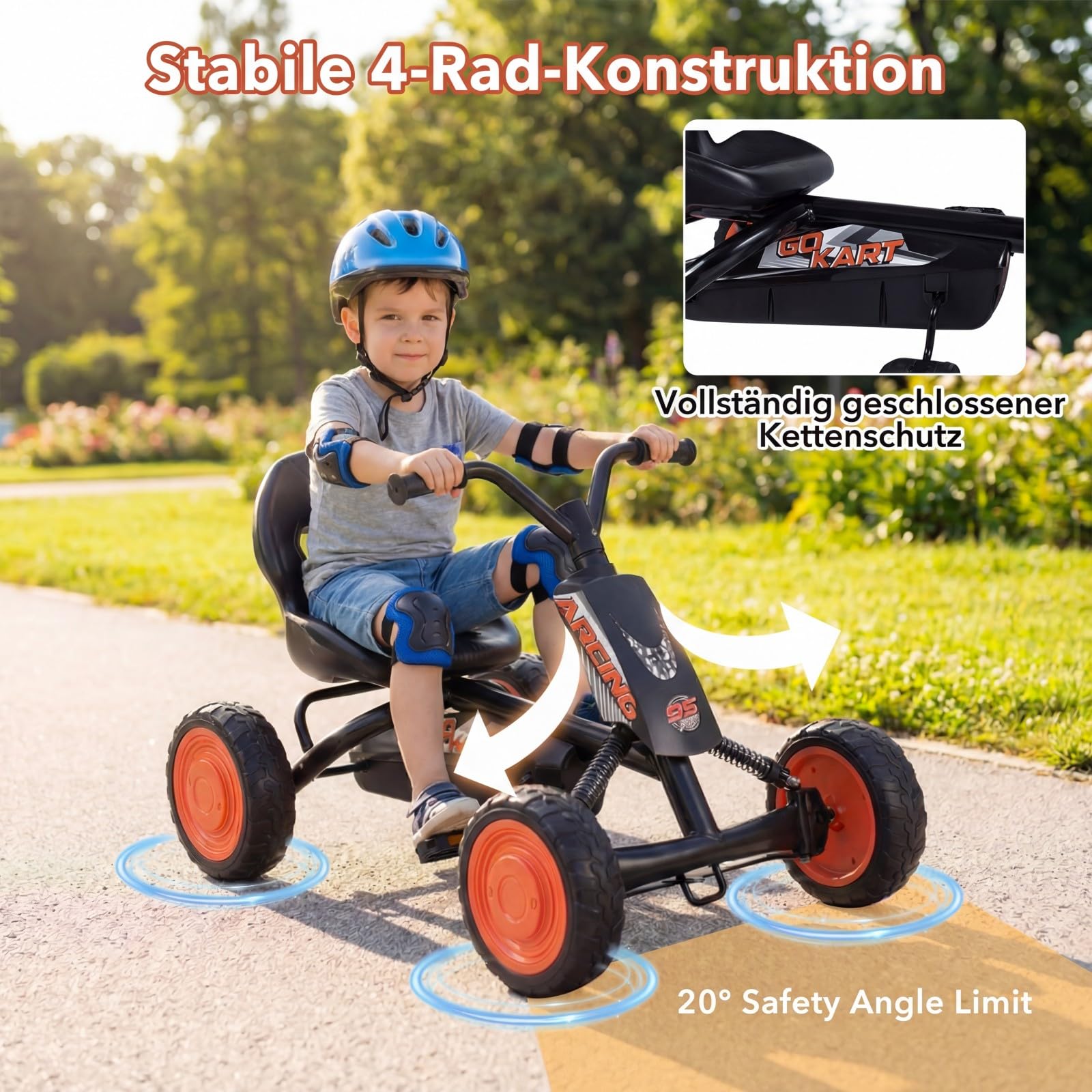 DREAMADE Kinder Go Kart, Gokart mit einstellbarem Sitz & Rückenlehne, Tretfahrzeug mit Vorwärts- & Rückwärtsfunktion & Pedal, Outdoor Tretauto mit Reifen für Kinder ab 3 Jahren (Schwarz)