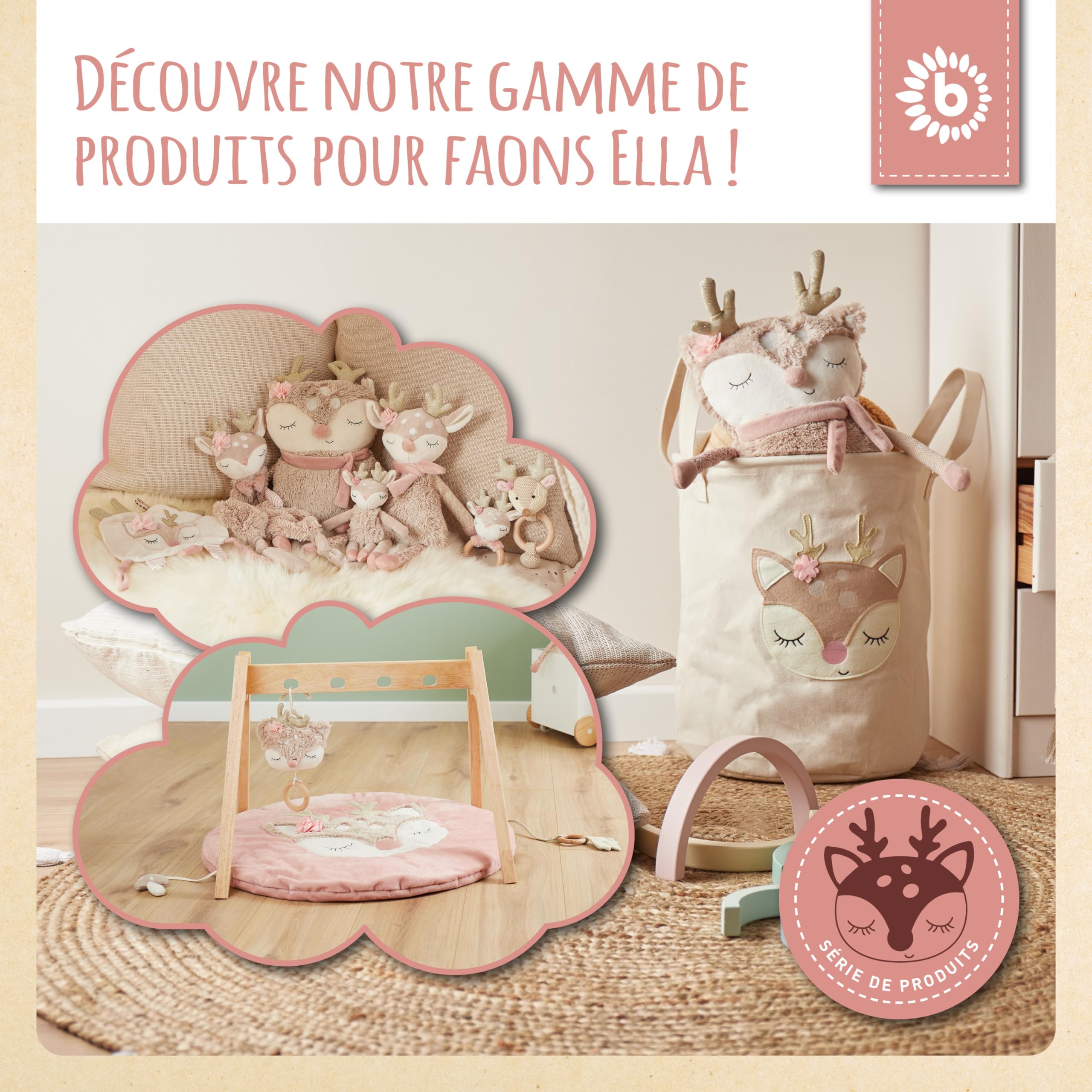 Bieco Boîte pliante avec couvercle | 65 litres | env. 36 x 36 x 51 cm | Coffre à jouets | Enfants | Caisses | Grand | Organiseur de table à langer | Chevreuil Ella