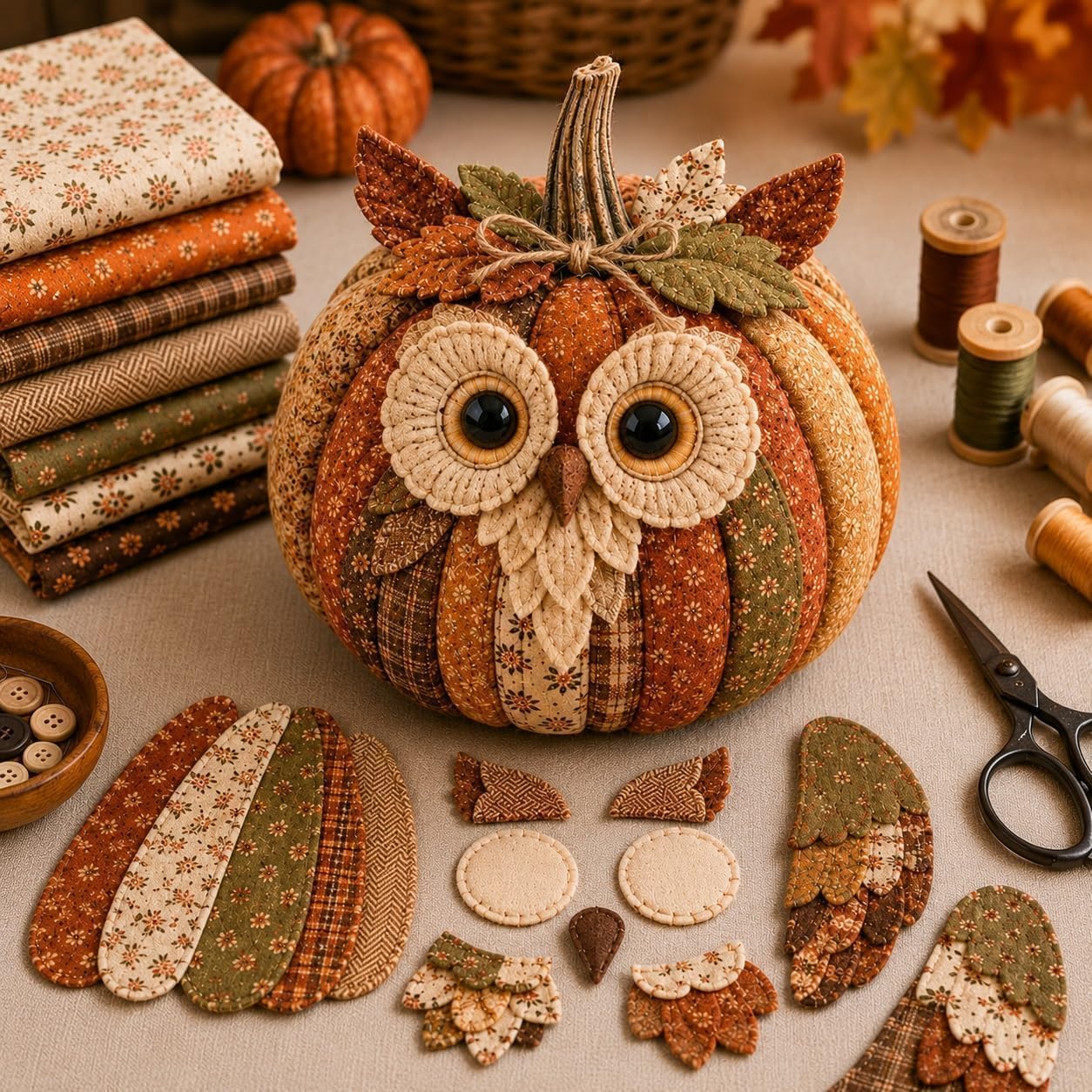 TEBBIN Patchwork DIY Kit Collection, Animal Handmade Sewing Kit, DIY Sewing Kit for Adults Beginners, Creative DIY Gift for Craft Lovers Home Decor (Owl DIY Animal Pumpkin Sewing Kit)