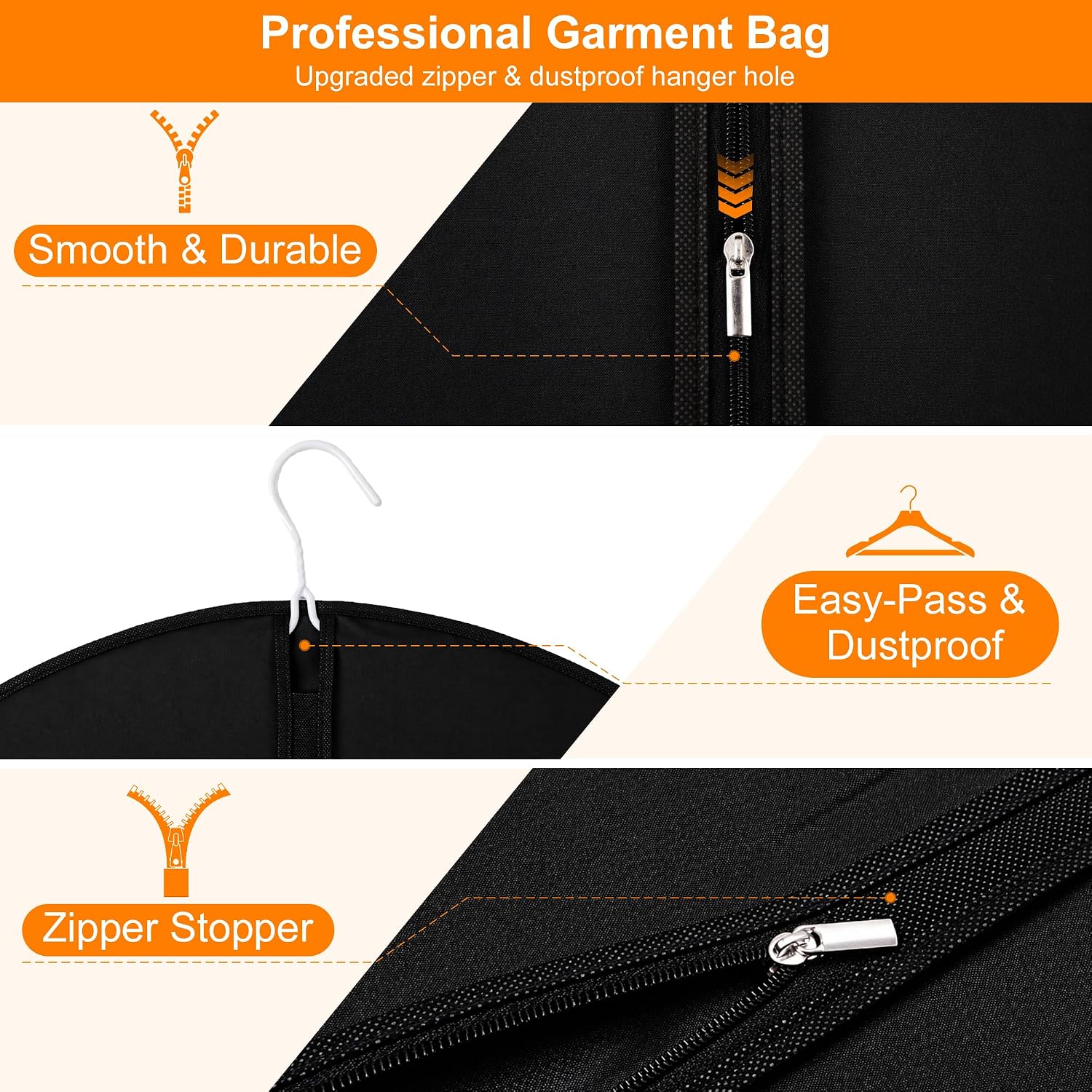 1 Pack Garment Bags for Travel & Hanging Clothes, 45" Suit Bag, Black