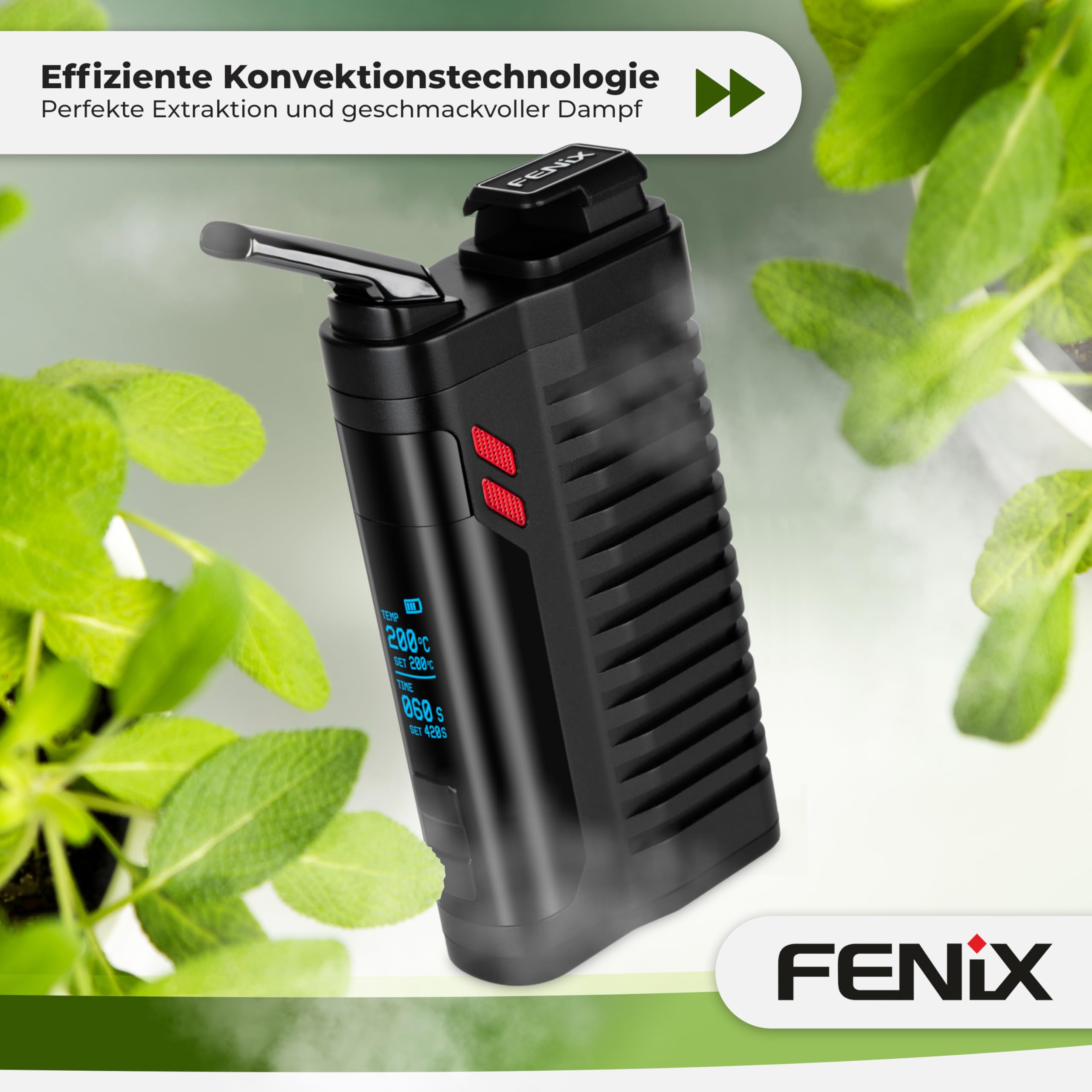 FENiX 2 MAX Vaporizer mit Konvektion für Kräuter & Extrakte *Schwarz* | Titankammer | 4800-mAh-Akku | hohe Dampfqualität | 160 bis 221 °C | OLED-Display | kurze Aufheizzeit | USB-C
