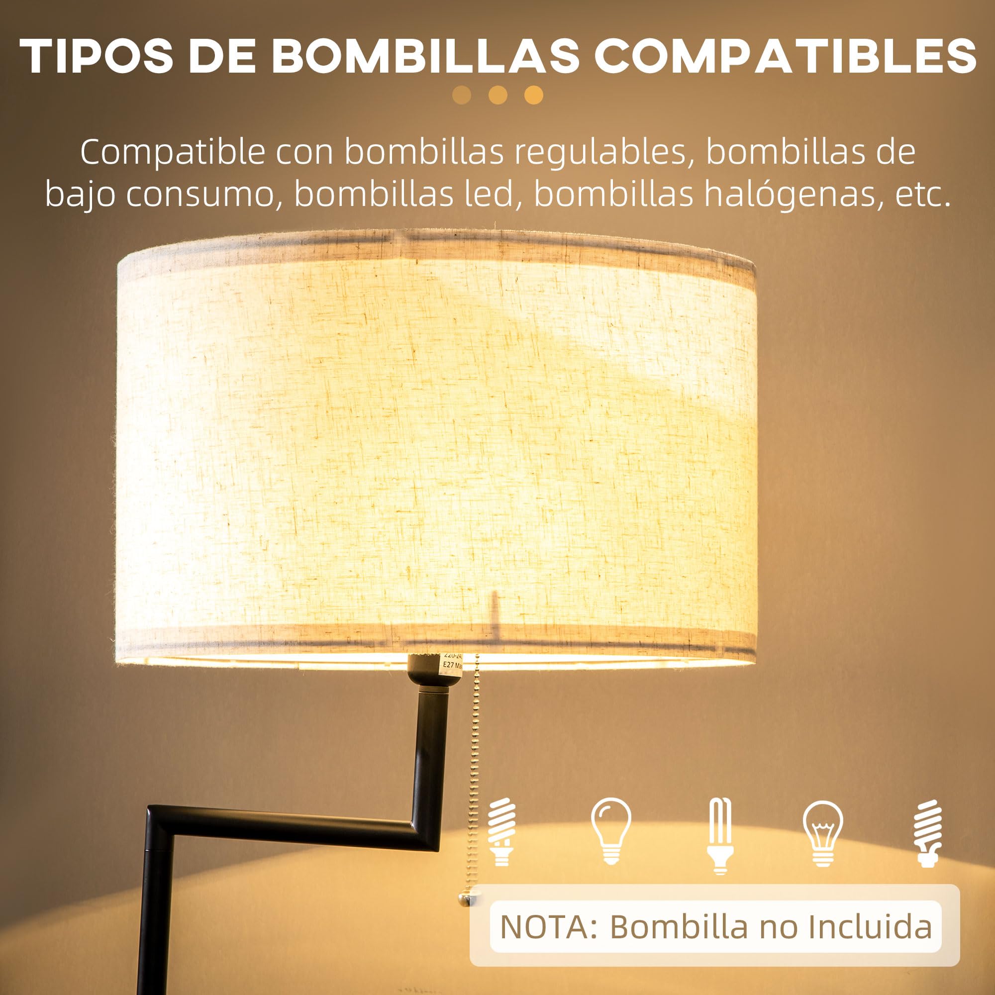 HOMCOM Lámpara de Pie con Mesita Auxiliar Lámpara con Estante Cargador USB Casquillo E27 Máx. 40W con Pantalla de Lino Interruptor de Cadena para Salón Ø40x170 cm Natural