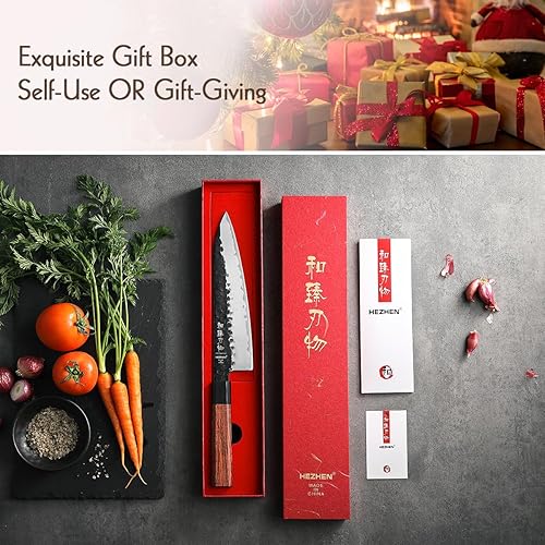 Miniatura 7 de HEZHEN - Cuchillo de chef de 8.5 pulgadas, 3 capas de acero de forja compuesto de alto carbono, cuchillo de cocina afilado, mango octogonal de