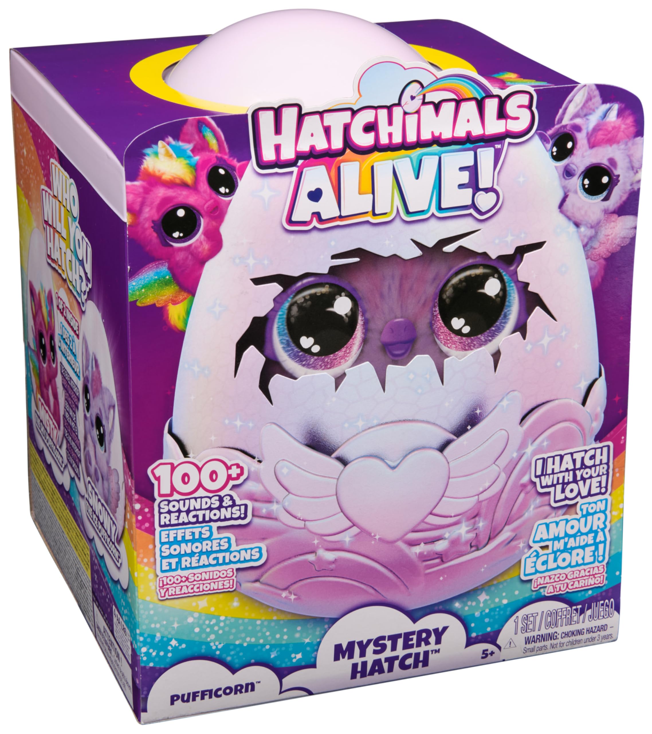 HATCHIMALS Alive, Uovo Mystery Hatch Pufficorn, Peluche Interattivo a Sorpresa con Effetti Speciali, Nebbia, Luci, 100 Reazioni e Suoni, Giocattoli per Bambini e Bambine, 5+ Anni - Modelli Variabili