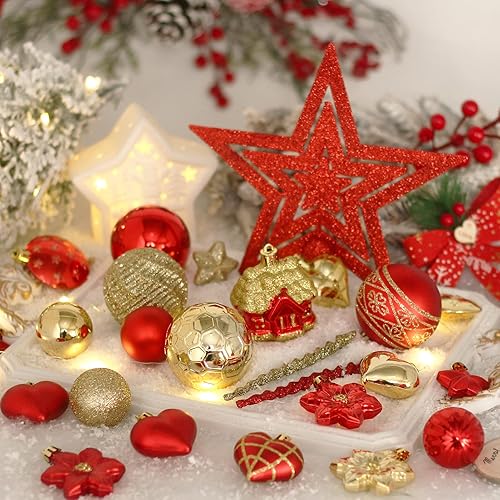 Vista 5 de Juego de adornos de bola de Navidad, 88 piezas de plástico inastillables para colgar en el árbol de Navidad, decoración para interiores del hogar