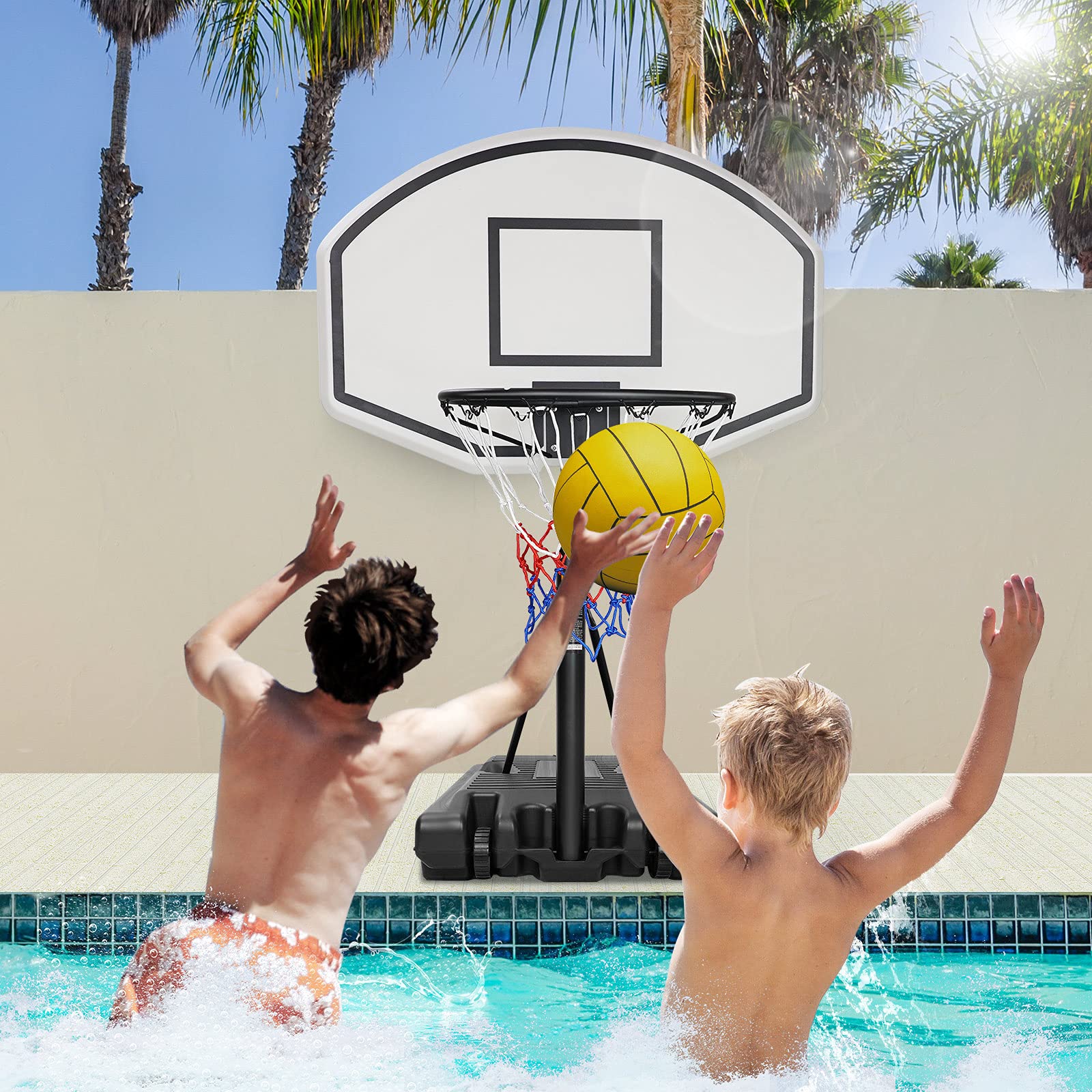Generic Large Poolside Basketball Hoop with Height Adjustable 37""-56"" Swimming Pool Basketball System 36"" x 24"" Backboard and Base,17"" Rim for Water Games - Image 6