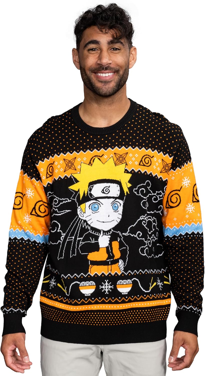 Naruto Shippuden Sasuke Chibi Ramen Holiday Snowflakes Ugly Christmas Sweater
