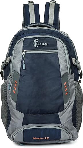 Half Moon Extra Large Size 55L Waterproof Rucksack Bags for Men/Trekking Bags for Men, Polyester Navy | With Laptop Compartment & Rain cover | For Trekking, Hiking, Travel…