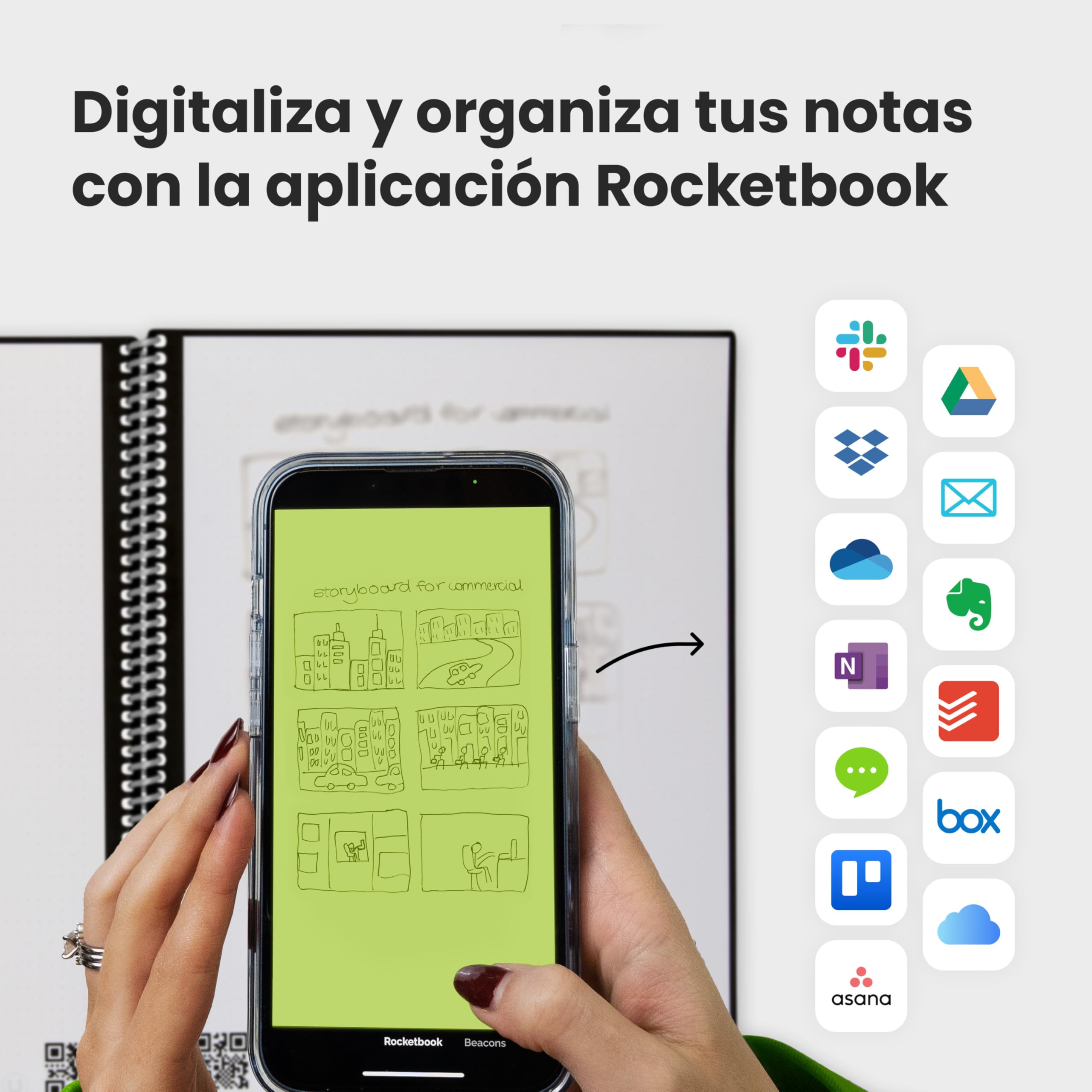 Rocketbook Core Cuaderno Espiral Reutilizable, Tamaño A4 21 cm x 29,7 cm, Negro - Páginas de Rayas, Conexión a App, Borrable, Tapa Duradera, para el Colegio, el Trabajo y los Proyectos Creativos