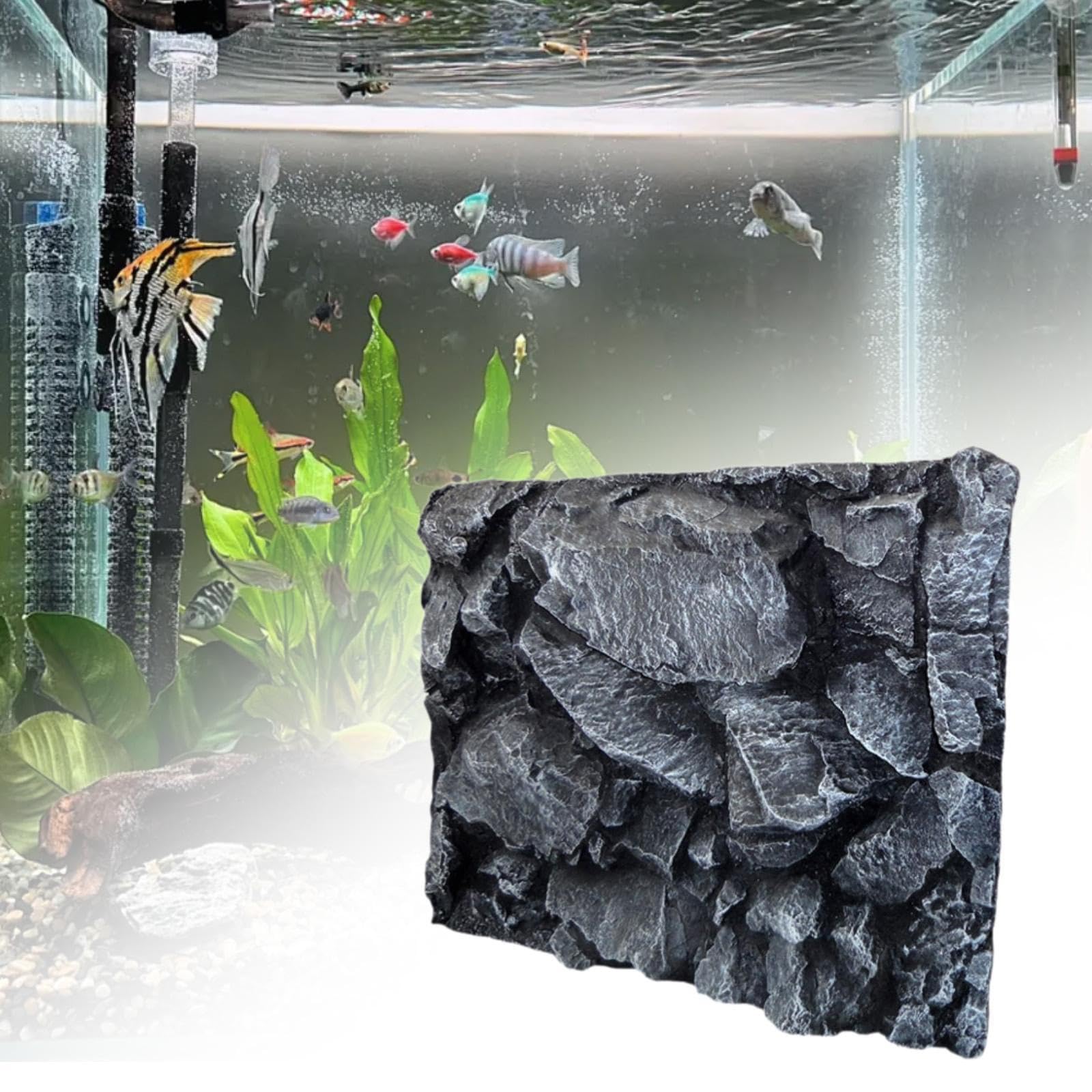 Fondo de terrario 3D para Acuario. Medidas: 60 cm x 45 cm x 5 Ideal para un Acuario de Reptiles Realista. Descripción General: Tablero de Piedra de