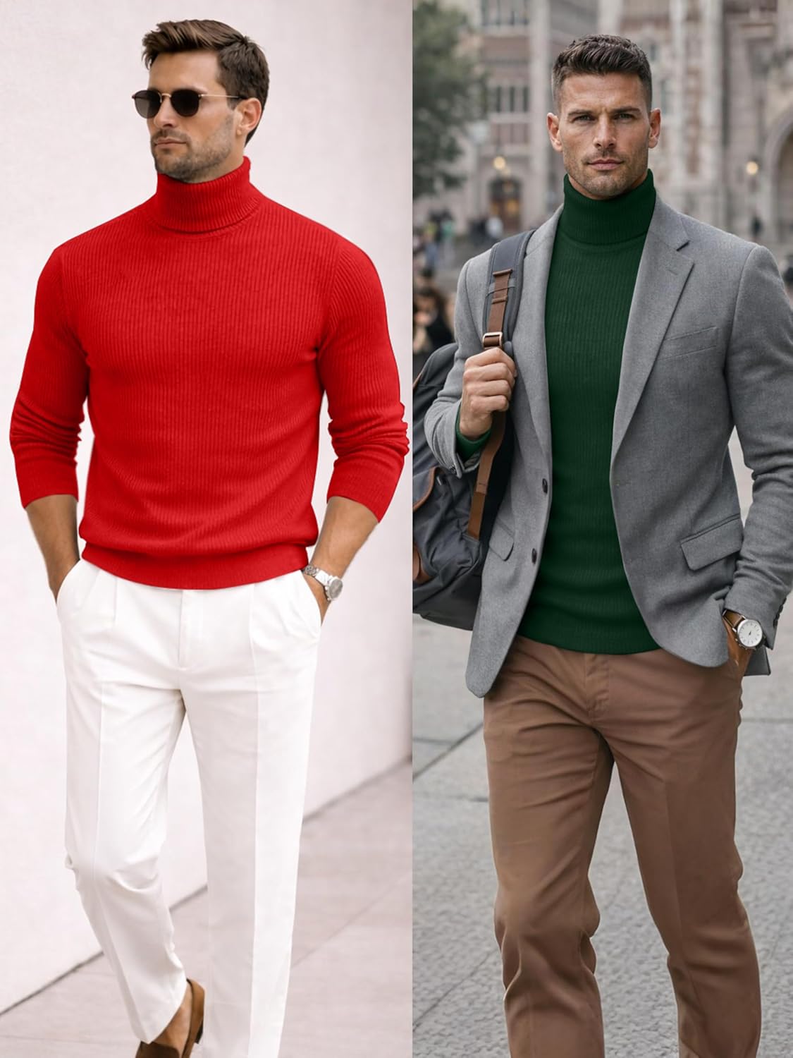 URBAN BUCK Turtleneck Men Long Sleeve Knitted Shirt - Ultra Soft Cotton Slim Fit Ribbed Turtle Neck Sweater for Men - Image 3