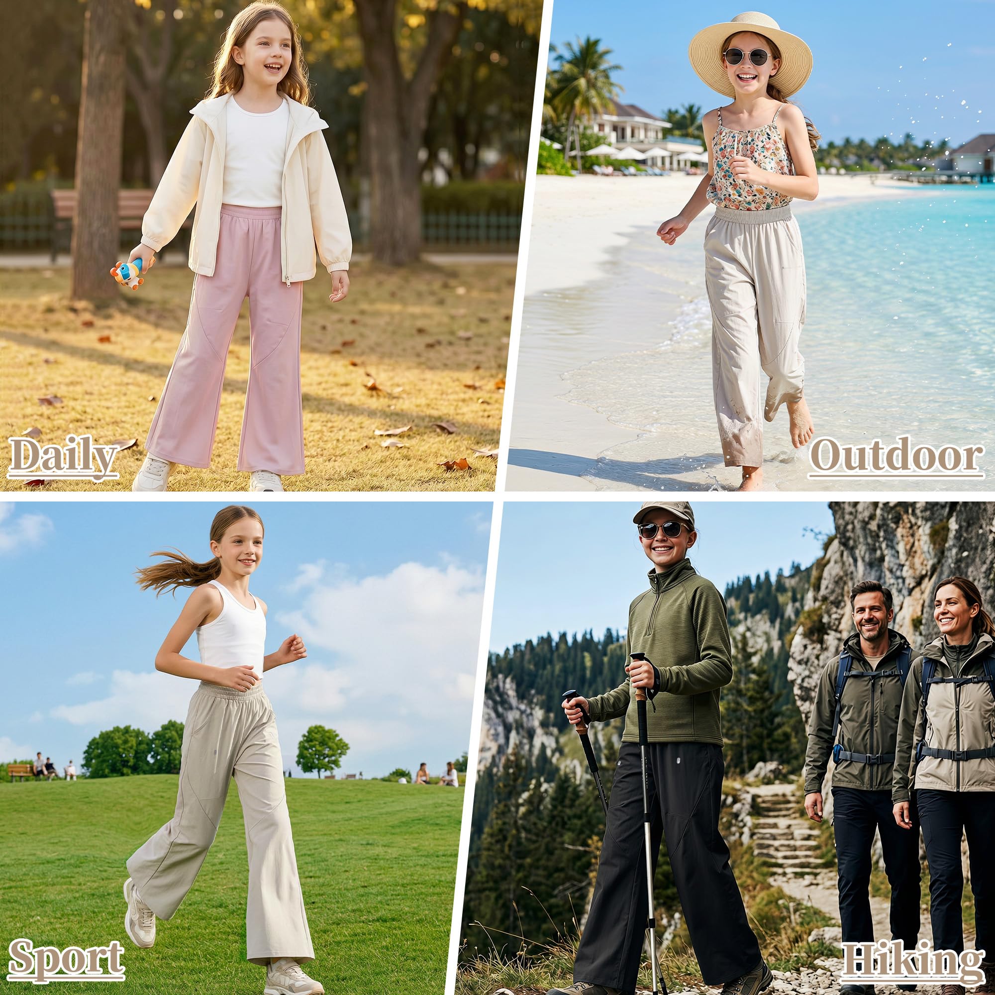 Kinder Wanderhose Mädchen Wasserdicht UPF 50+ Bootcut Trekkinghose mit reflektierenden Punkten Taschen Outdoorhose Atmungsaktiv Weiche Regenhose Schule Sporthose, Gr. 110-170