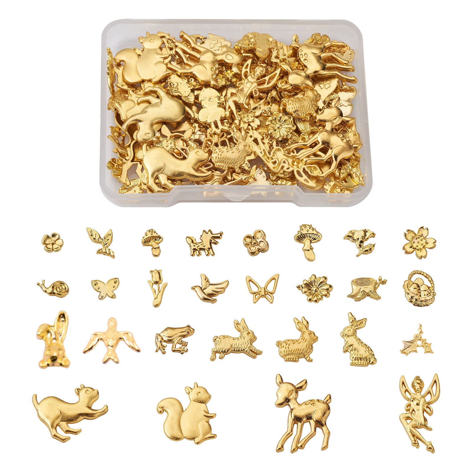 Pandahall 135Pcs Small Alloy Resin Fillers Supplies Forest Theme Butterfly Fairy Tulip Squirrel Filling Accessories for Resin Jewelry Making