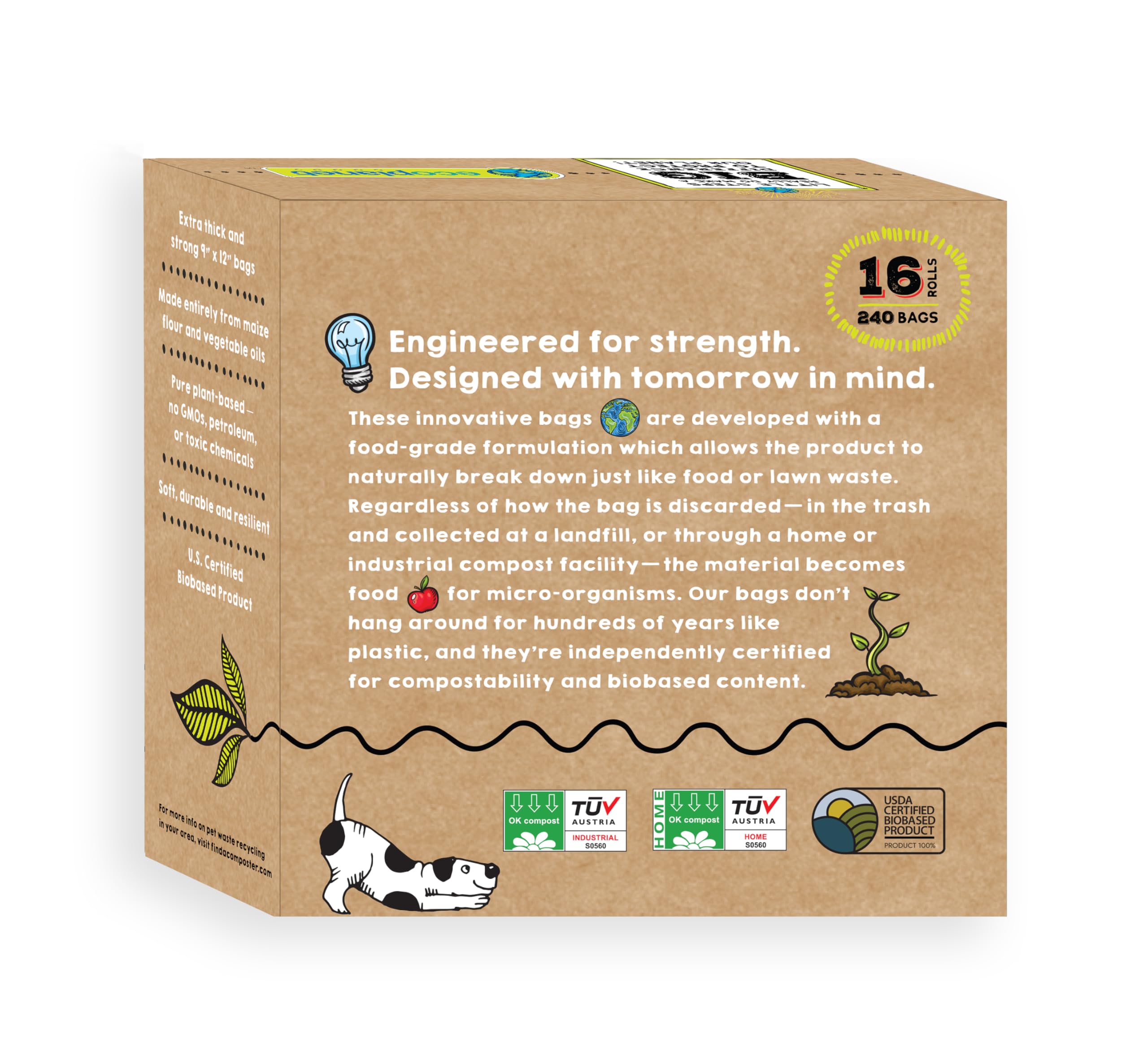 Bolsas compostables para excrementos de perro, paquete de 2 unidades, 240 bolsas/paquete, fabricadas en Estados Unidos, completamente biodegradables 90 días después de su uso, 100% a