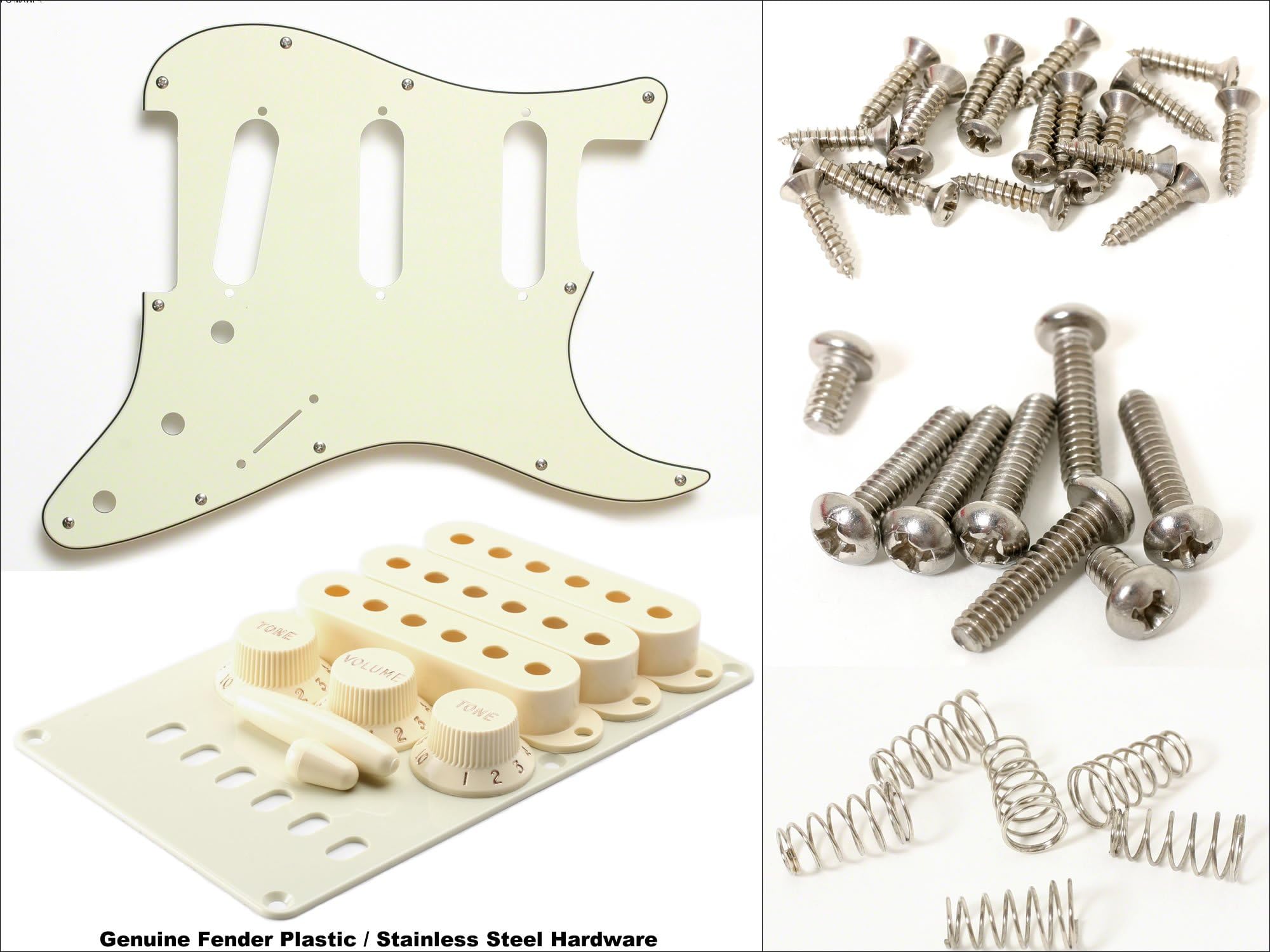Plastic/Hardware Kit for Strat - Fender Mint Green Pickguard & Fender Aged White Accessory Kit, Modern 11-Hole Mount, with Stainless Steel Hardware