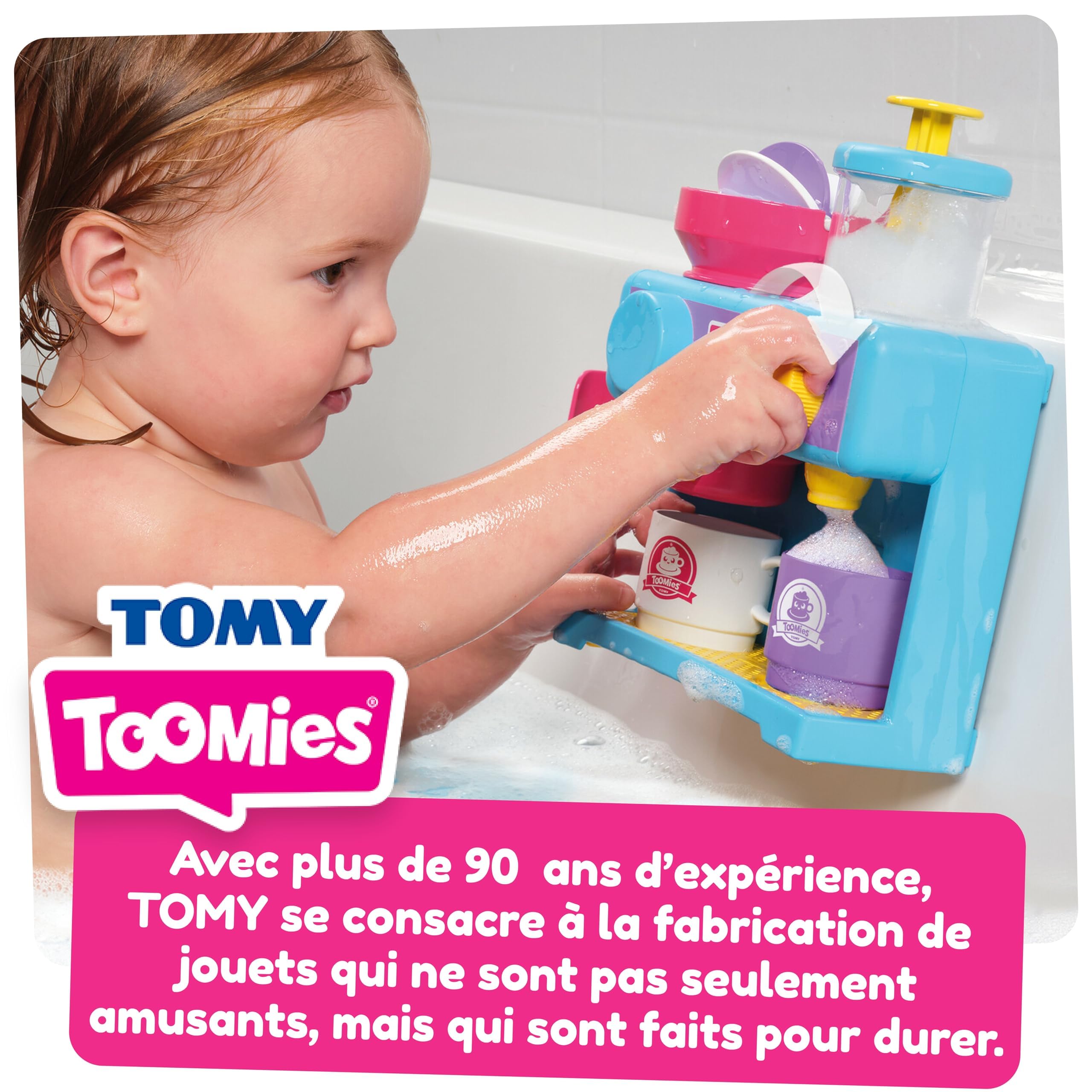 TOMY Toomies Machine à café pour le bain - Jouet de bain pour bébé - Jouet pour baignoire à fixer au mur - Coffret dinette enfant qui comprend 3 tasses, 1 pot et 1 shaker - À partir de 18 mois