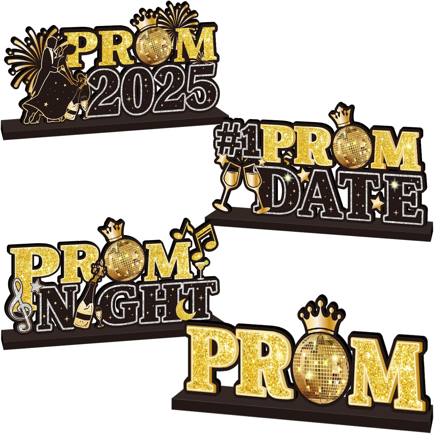 4Pcs Black and Gold Prom Night Decorations Wooden Table