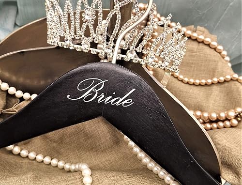 NAHANCO B20217 - Colgador de novia de madera negra con impresión plateada (novia), 17 pulgadas (1 pieza)