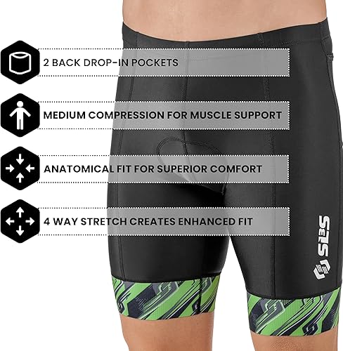 Miniatura 6 de SLS3 Pantalones cortos de triatlón para hombre Triatlón acolchado Tri Shorts Hombre Natación, Bicicleta, Correr Duatlón o Triatlón con Bolsillo