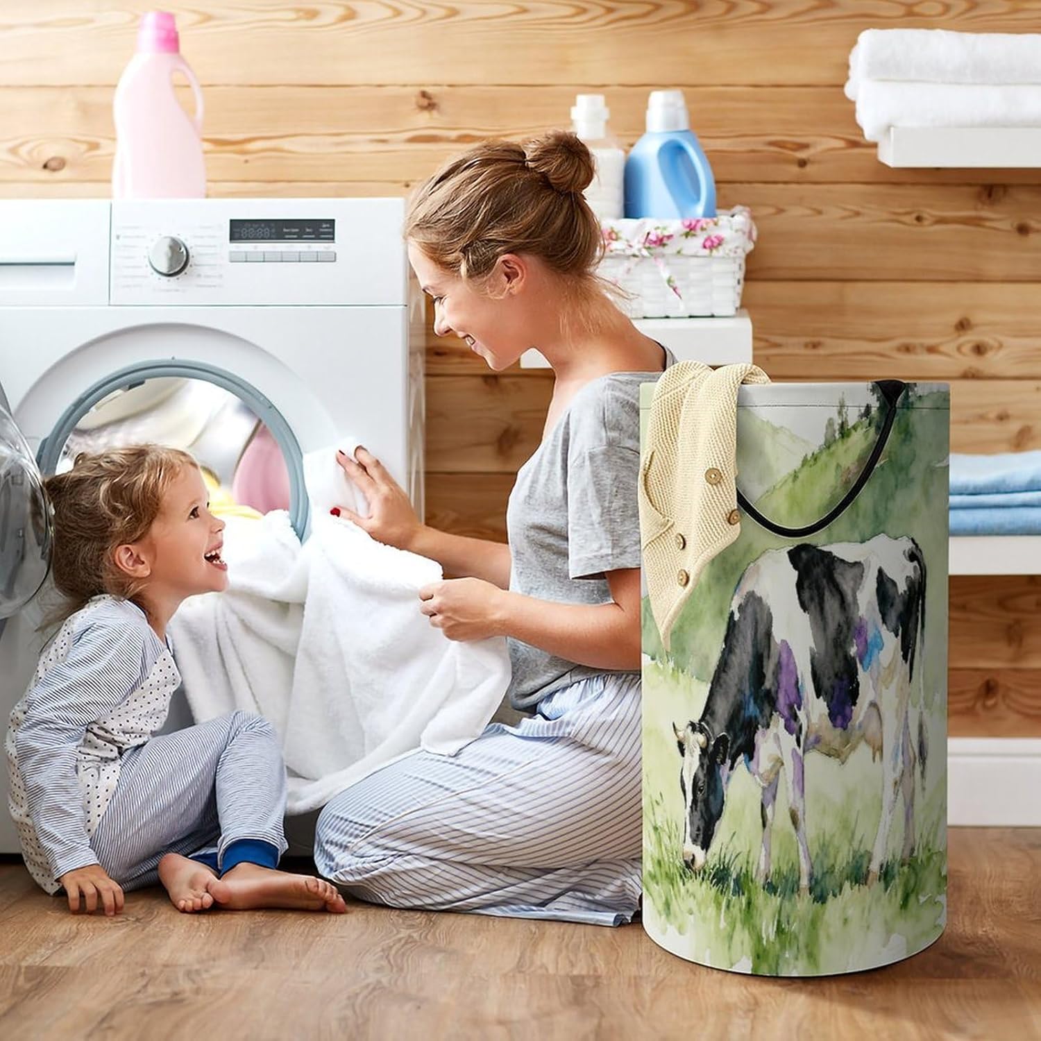 Cows Grazing Leisurely Laundry Hamper Portable Lightweight Clothes Hampers Fashion Dirty Laundry Storage Basket Large Capacity Foldable Clothes Baskets for Bathroom Bedroom