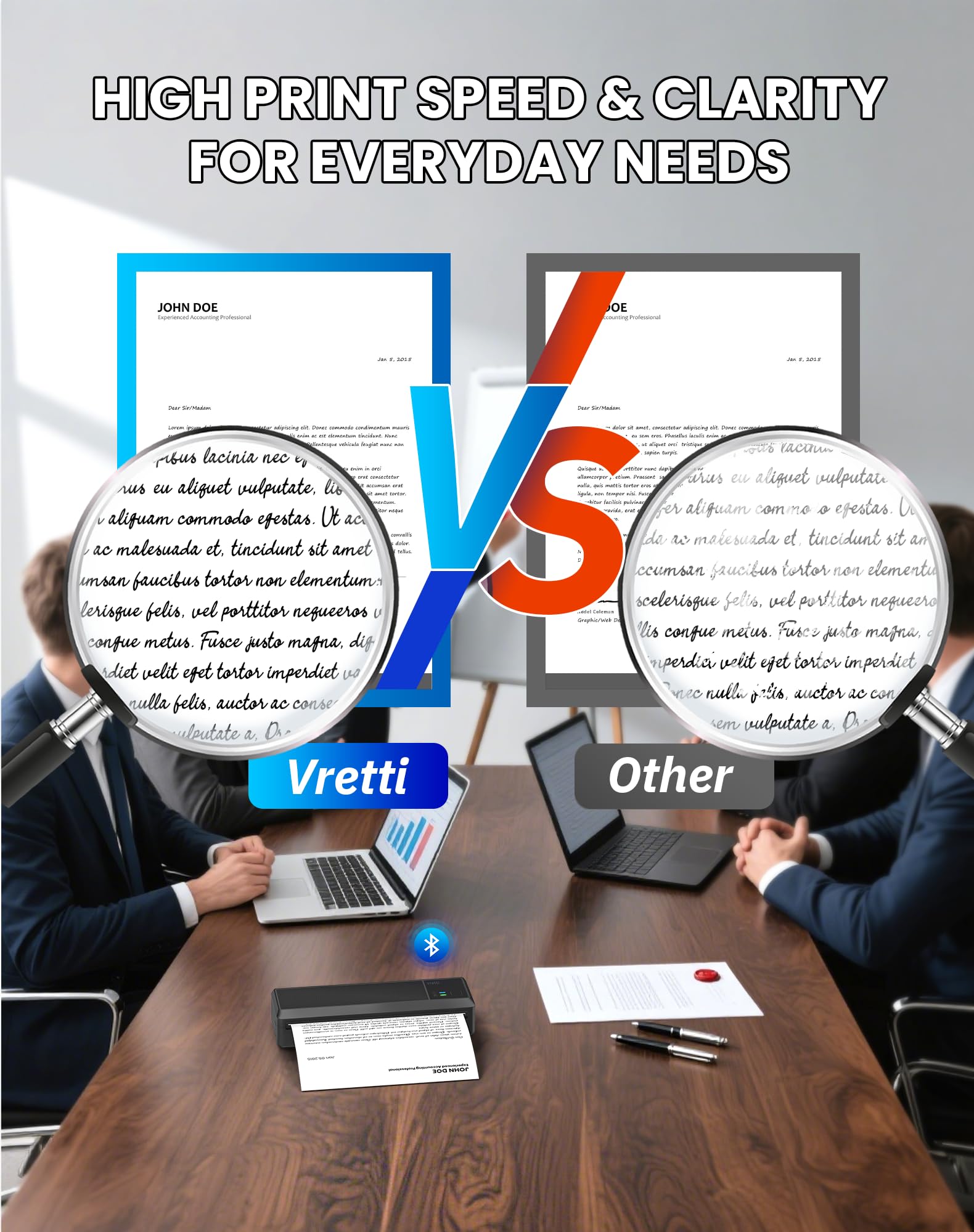 vretti P83 Stampante Portatile A4, Stampante Termica Portatile, Compatibile con iPhone/PC/USB, iOS/Android via Wireless Bluetooth, Stampa Contratti/Ricevute/Documenti, Supporta Carta Termica A4, Nero