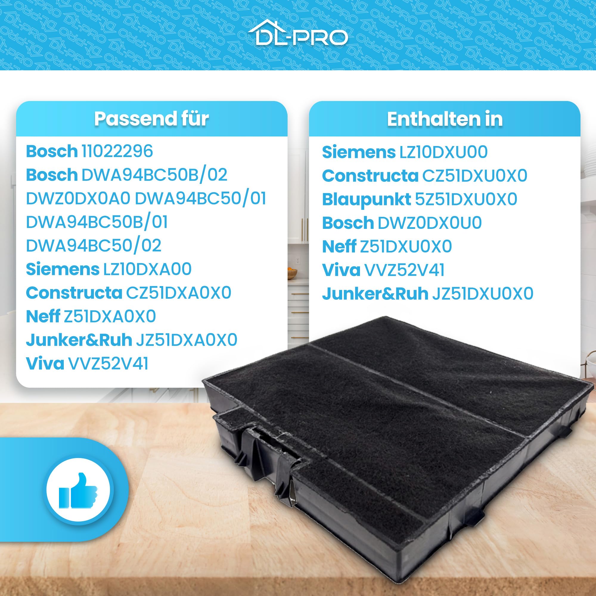 DL-pro Filtro ai carboni attivi, 232 x 226 mm, adatto per Siemens Bosch Constructa Neff 11022296 LZ10DXA00 DWZ0DX0A0 CZ51DXA0X0 Z51DXA0X0 per cappa aspirante