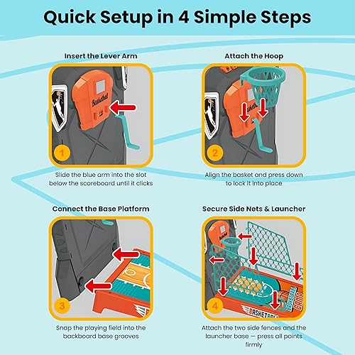 Miniatura 8 de Juego de baloncesto de mesa - Mini arcada de baloncesto para niños, divertidos juegos de escritorio para interiores con puntuación electrónica,