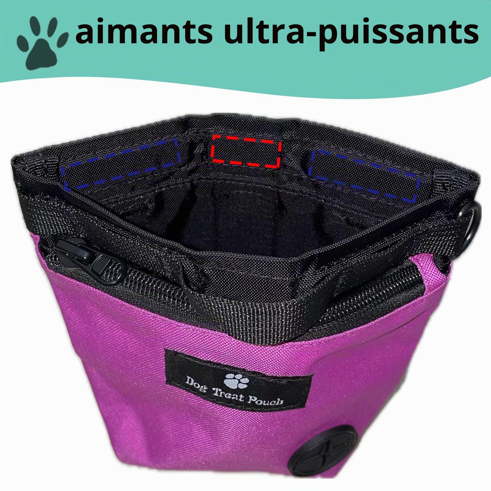 Sac de Dressage pour Chien avec Fermeture à Pression magnétique, Sac Banane pour Dressage d'animaux de Compagnie en Plein air, avec Support de Sac Poubelle (Noir)