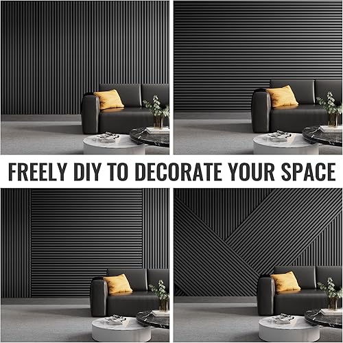 Miniatura 7 de PrimeZone Paneles de pared acústicos de madera  4 paneles de pared 3D de 90.5 x 7.9 pulgadas, a prueba de sonido, absorción de sonido y reducción de