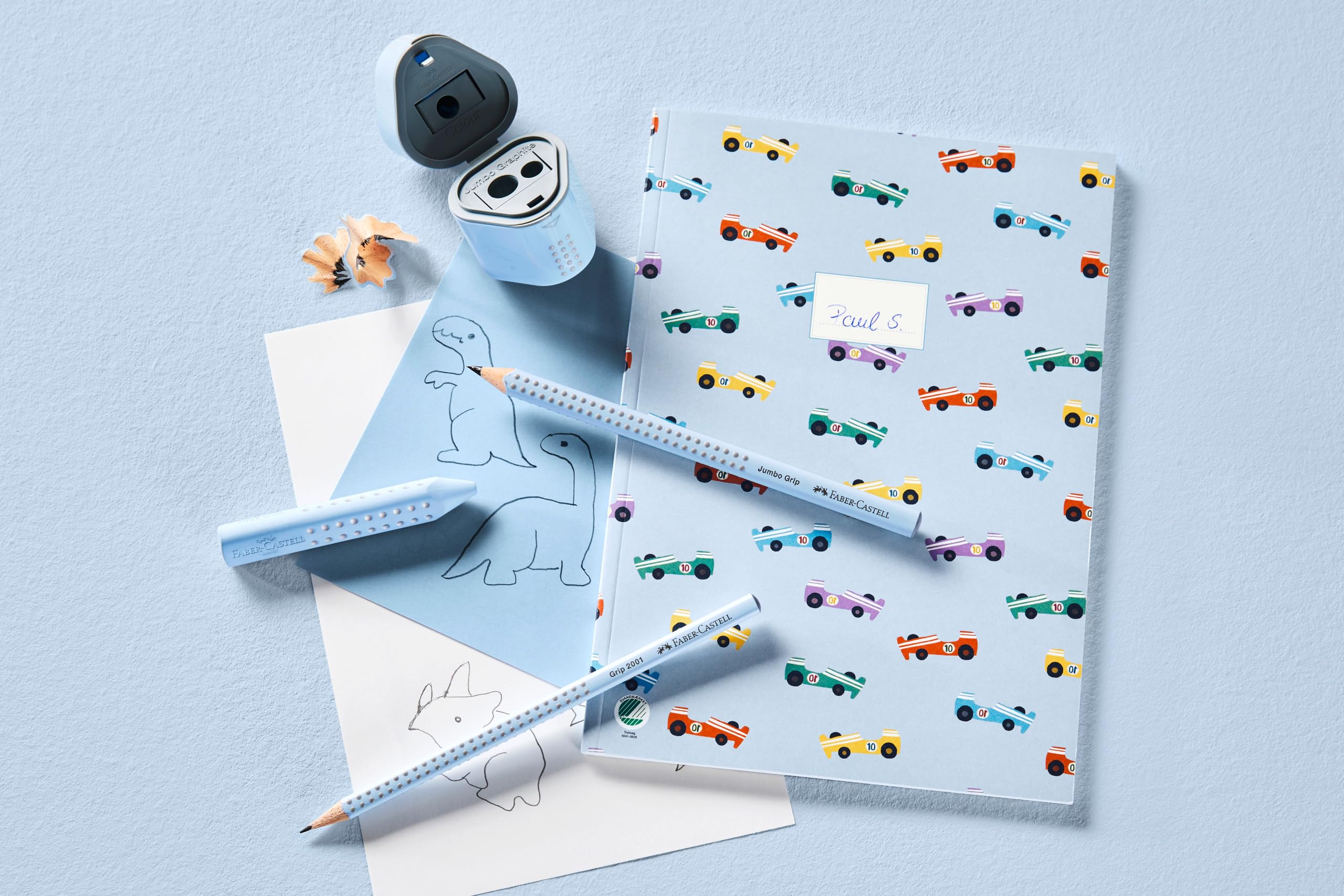 Faber-Castell Set Matite Jumbo Grip 3 Pezzi Azzurro - Matita Ergonomica, Gomma E Temperino